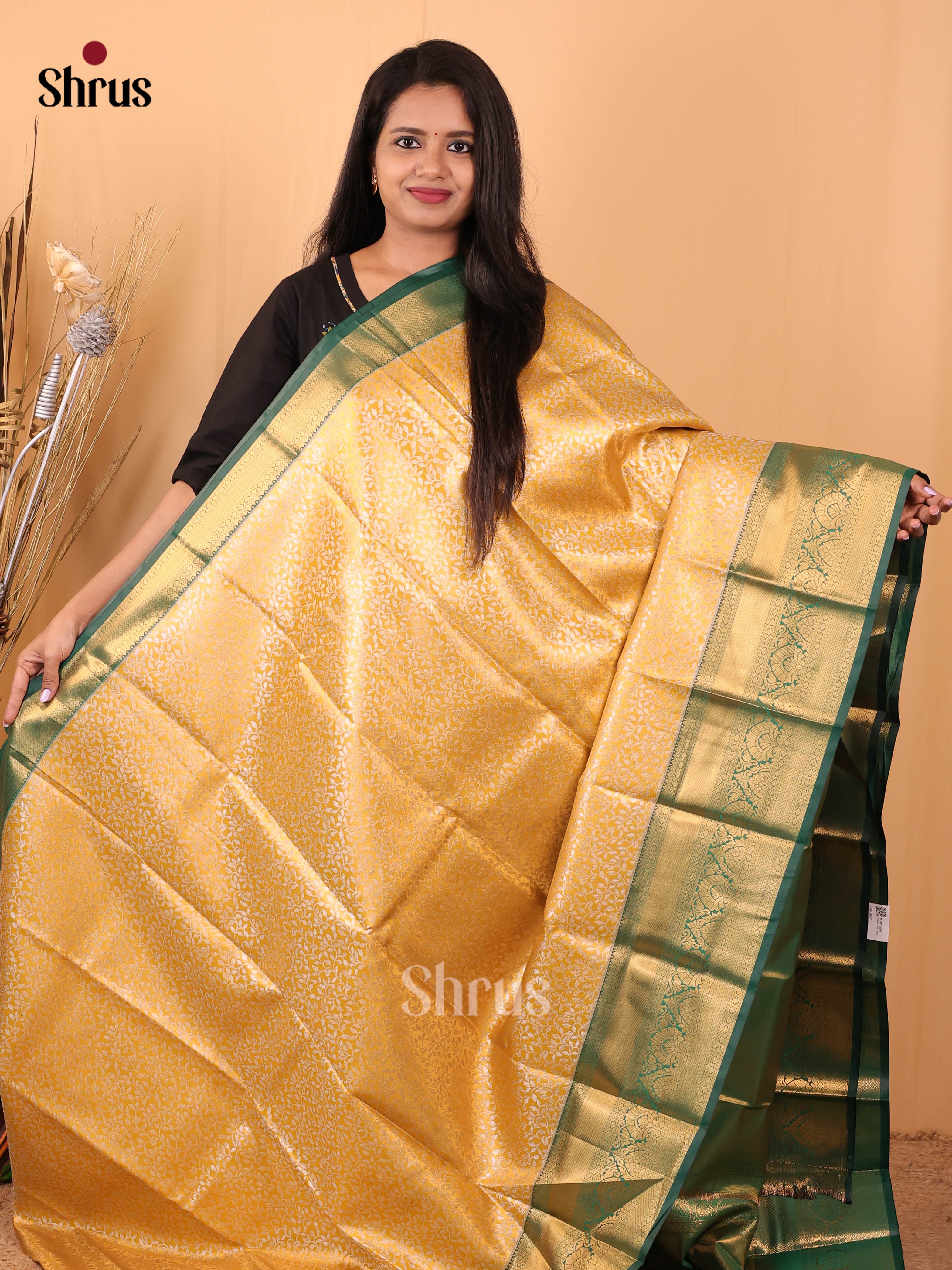 Peach & Green - Kanchipuram-halfpure Saree - Shop on Shrus.com