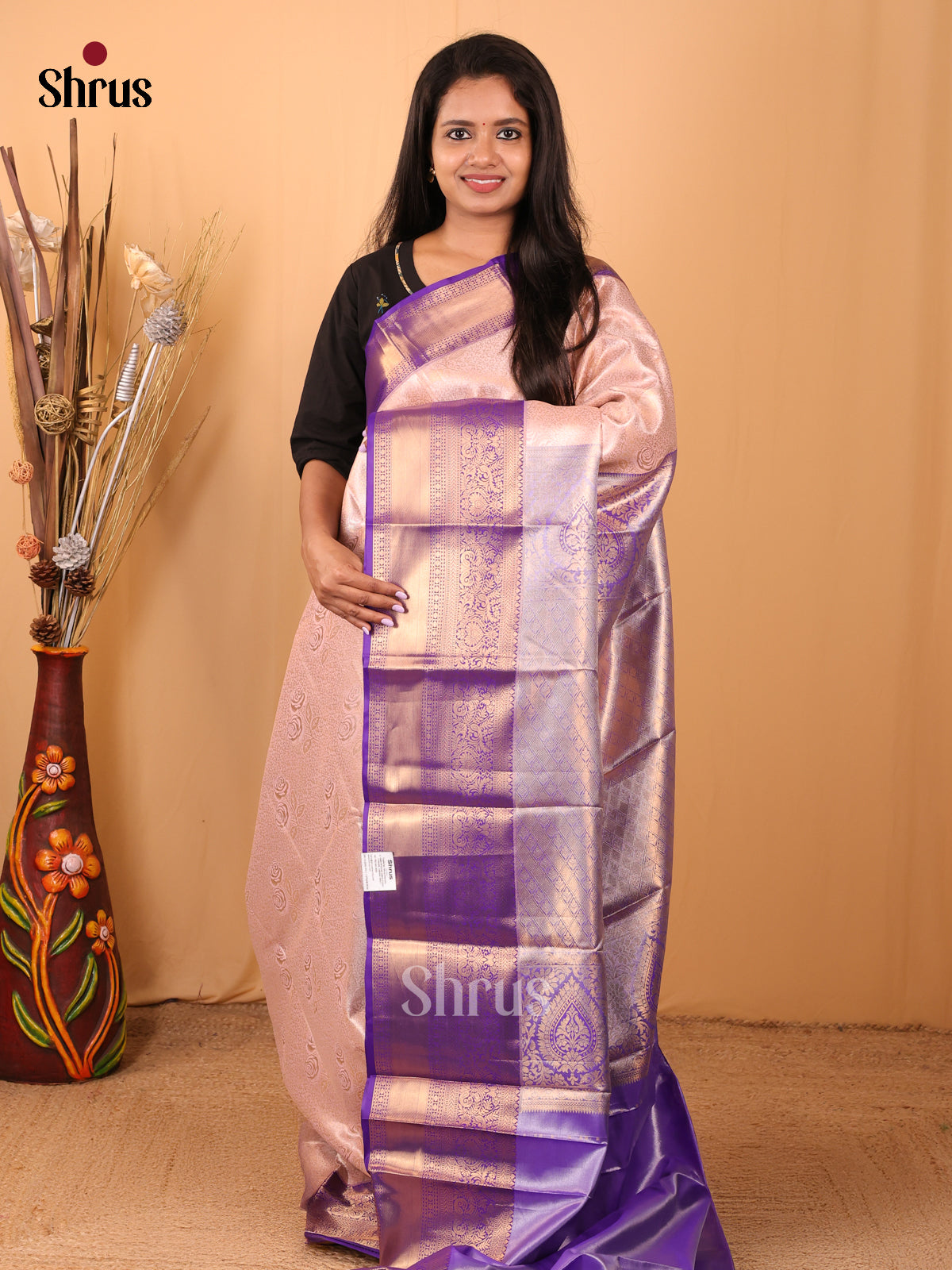 Dusty Pink & Purple - Kanchipuram-halfpure Saree - Shop on Shrus.com