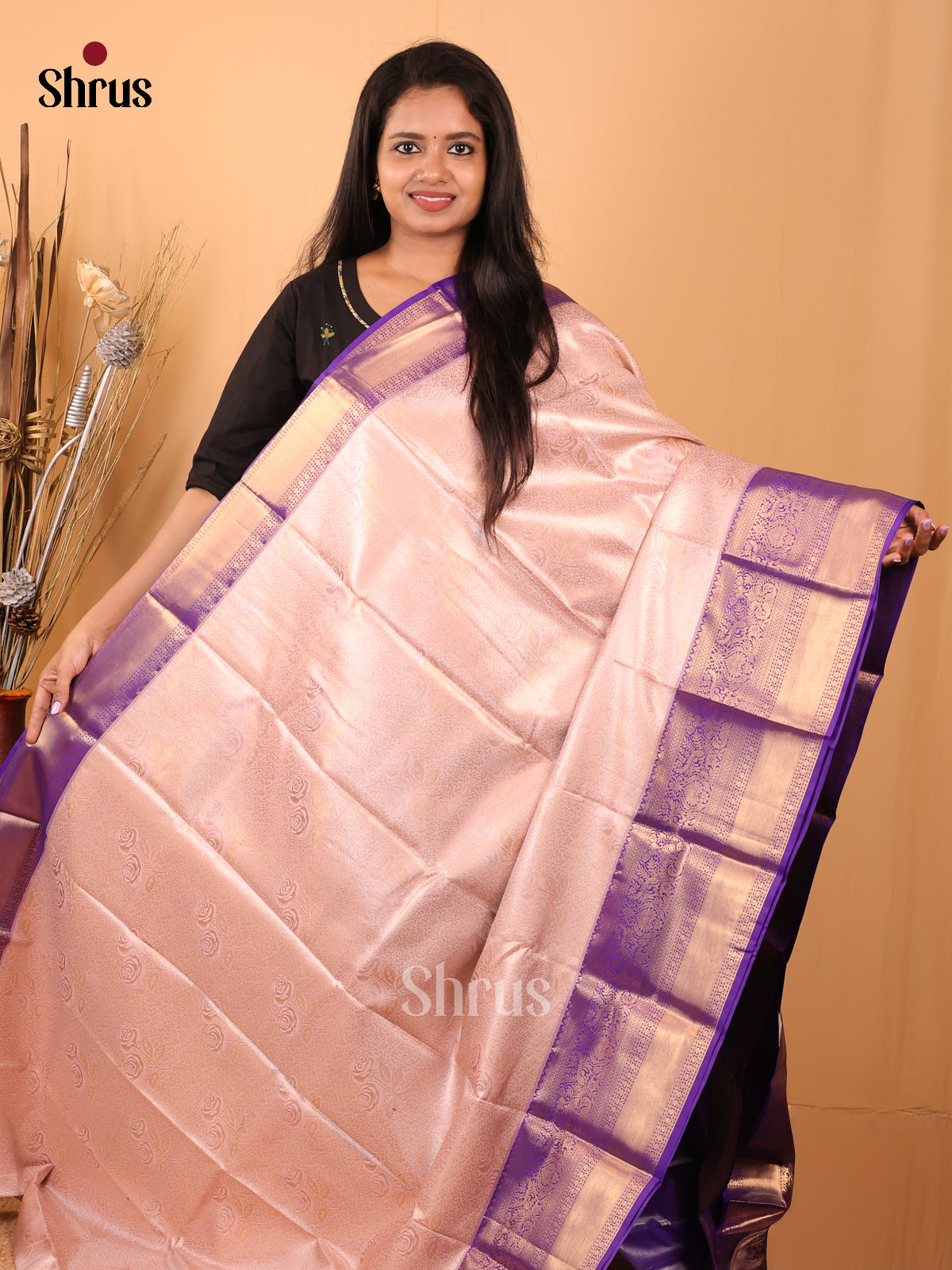 Dusty Pink & Purple - Kanchipuram-halfpure Saree - Shop on Shrus.com