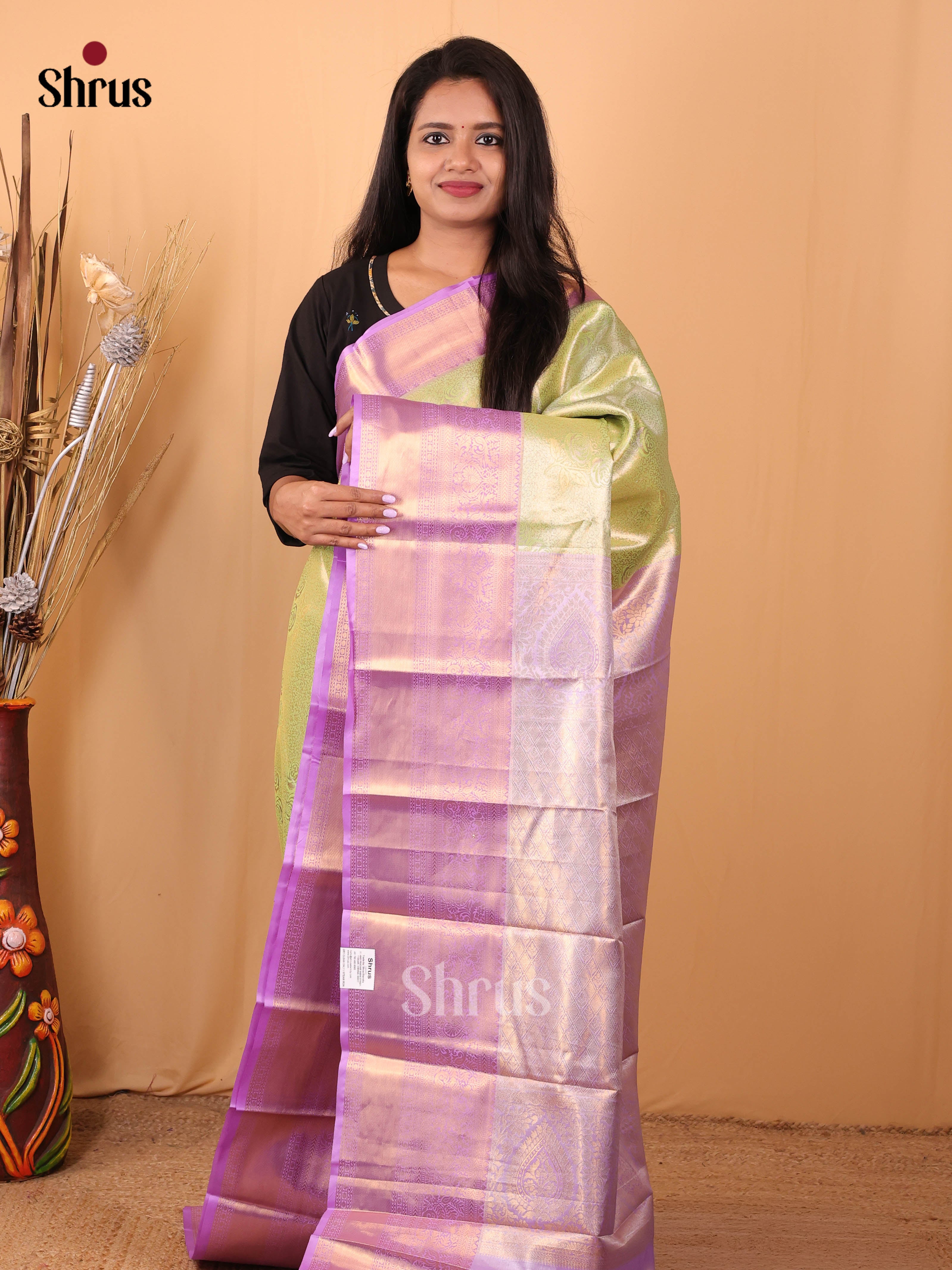 Pista Green & Lavender- Kanchipuram-halfpure Saree - Shop on Shrus.com