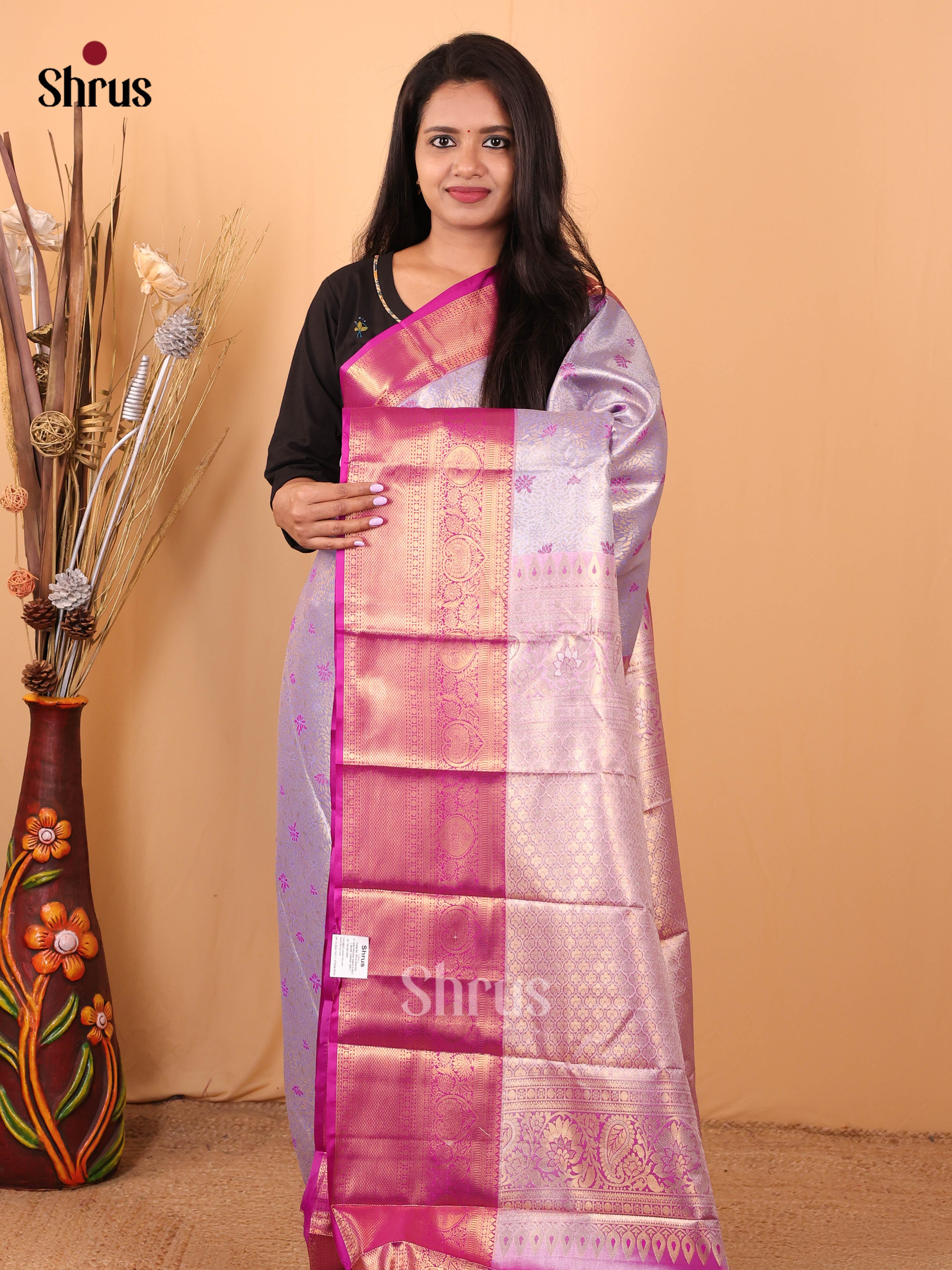 Lavender & Majenta - Kanchipuram-halfpure Saree - Shop on Shrus.com