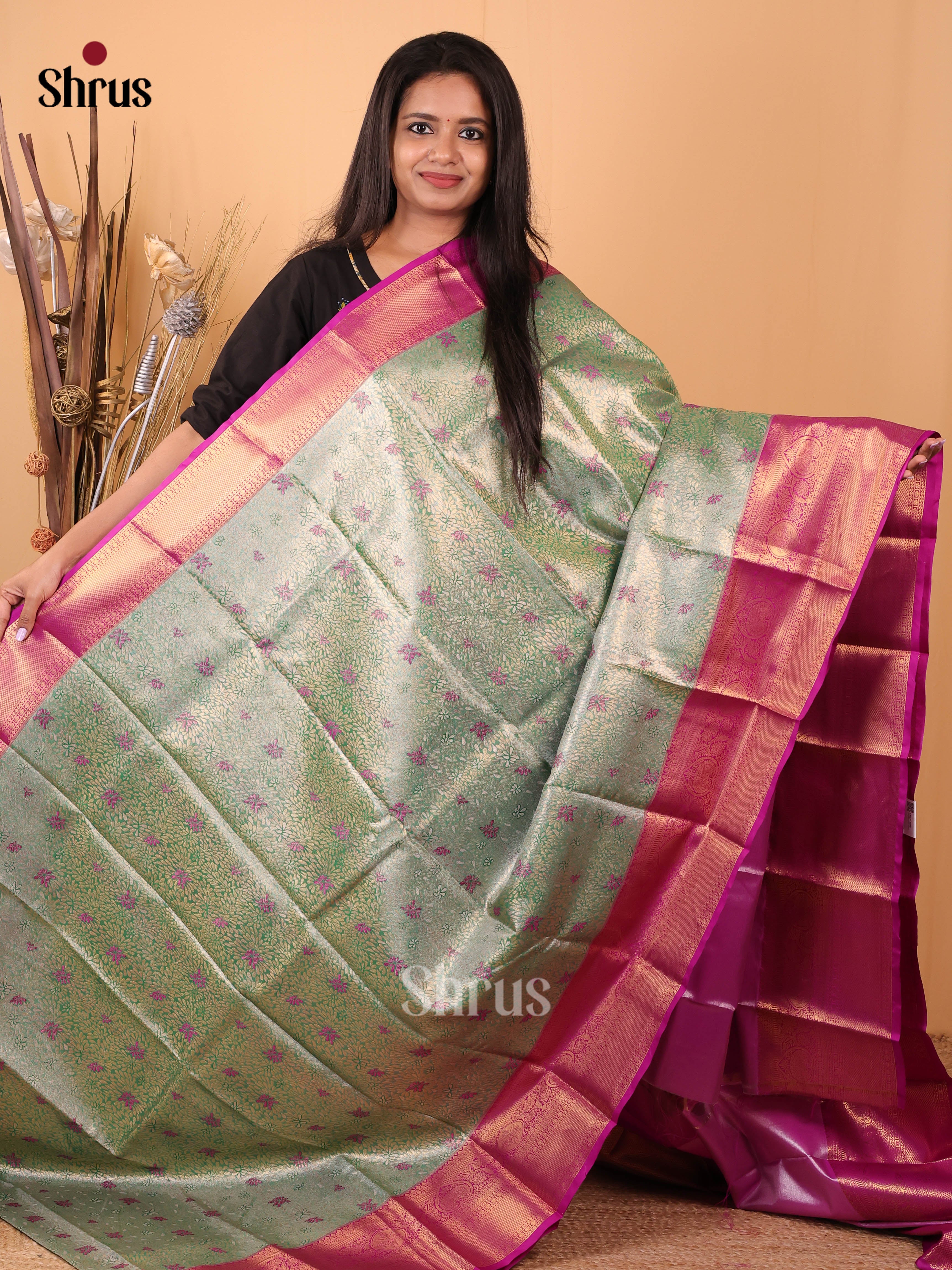 Green & Purple - Kanchipuram-halfpure Saree - Shop on Shrus.com