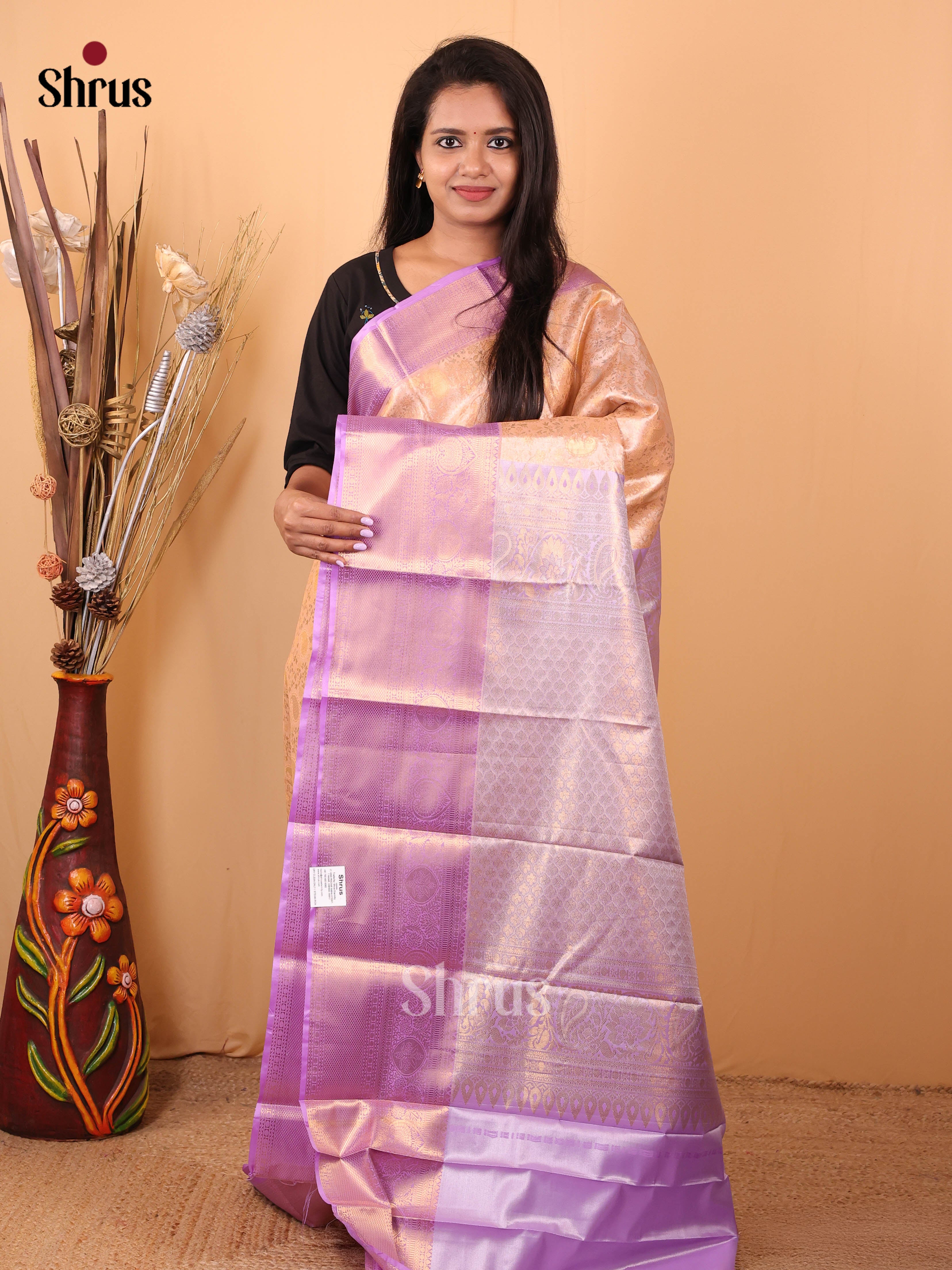 Peach & Lavender - Kanchipuram-halfpure Saree - Shop on Shrus.com