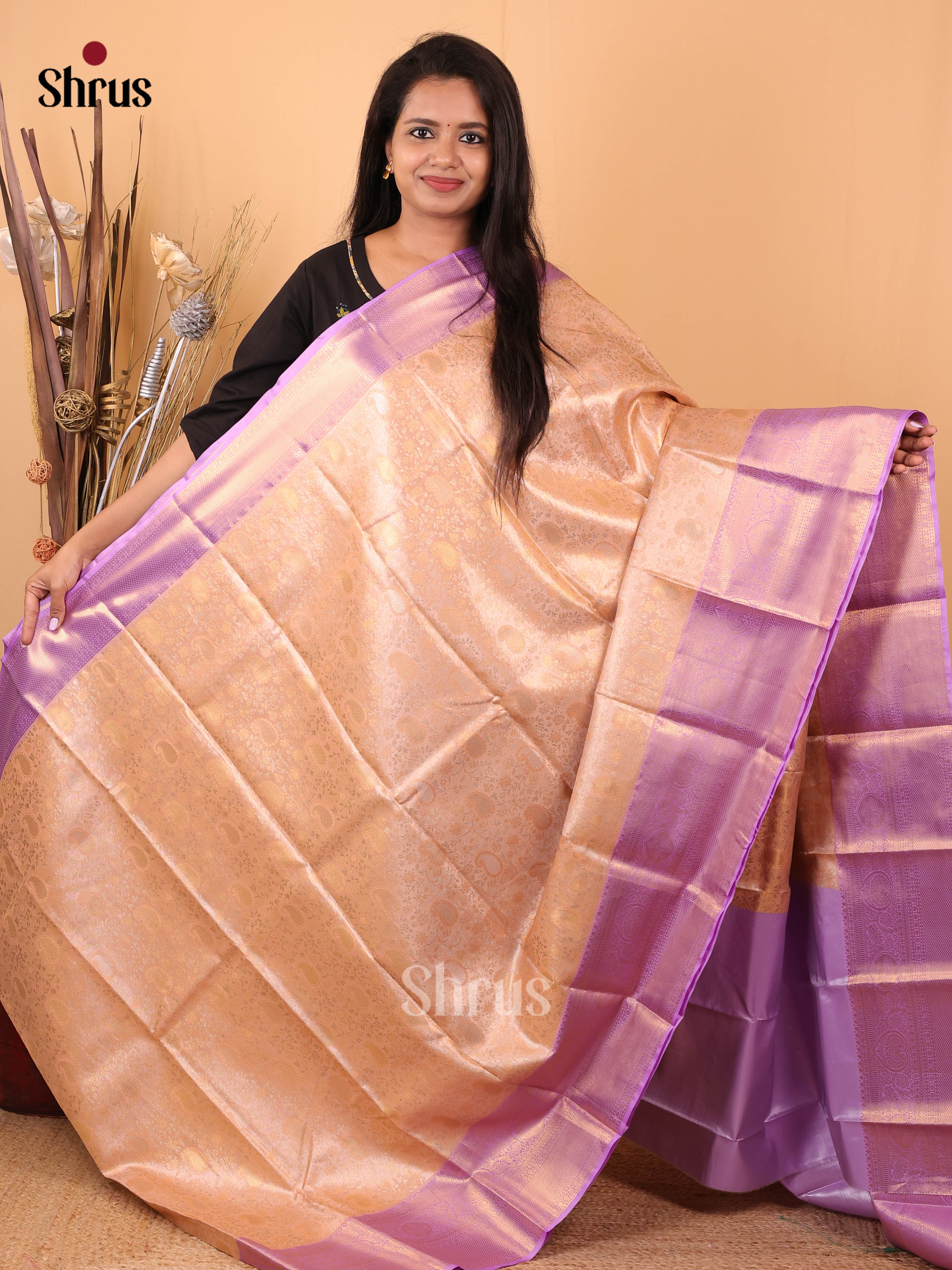 Peach & Lavender - Kanchipuram-halfpure Saree - Shop on Shrus.com