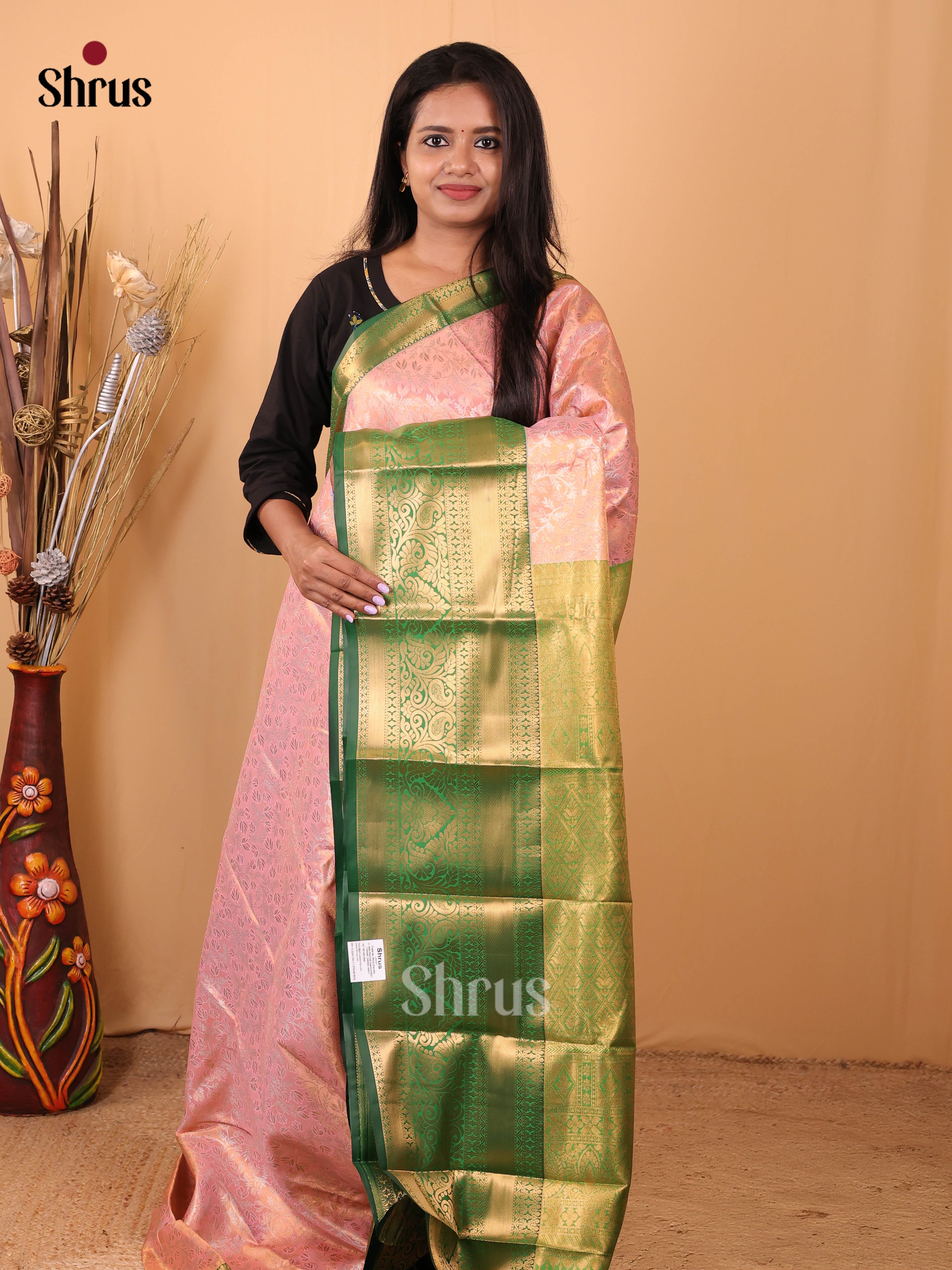 Pink & Green - Kanchipuram-halfpure Saree - Shop on Shrus.com