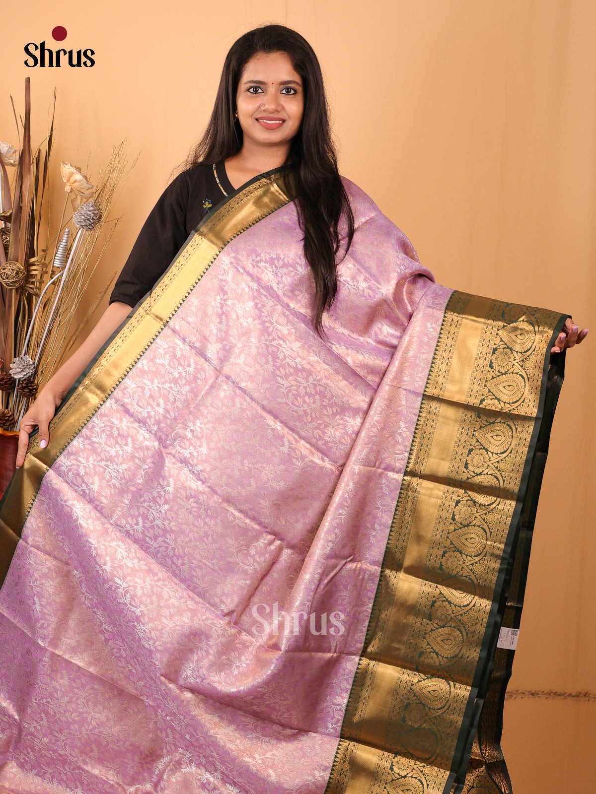 Lavender & Green - Kanchipuram-halfpure Saree - Shop on Shrus.com