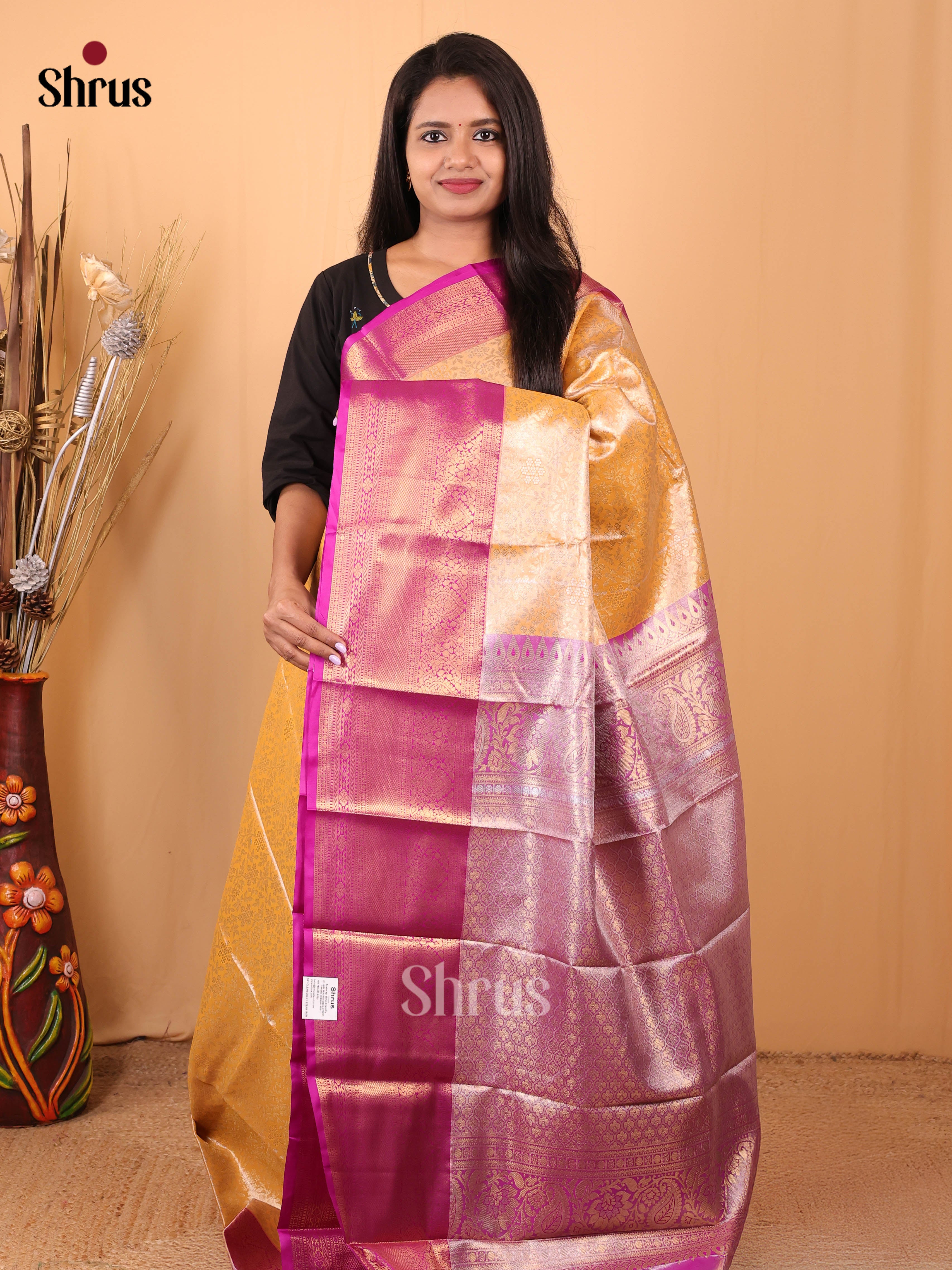 Mustard & Violet - Kanchipuram-halfpure Saree - Shop on Shrus.com