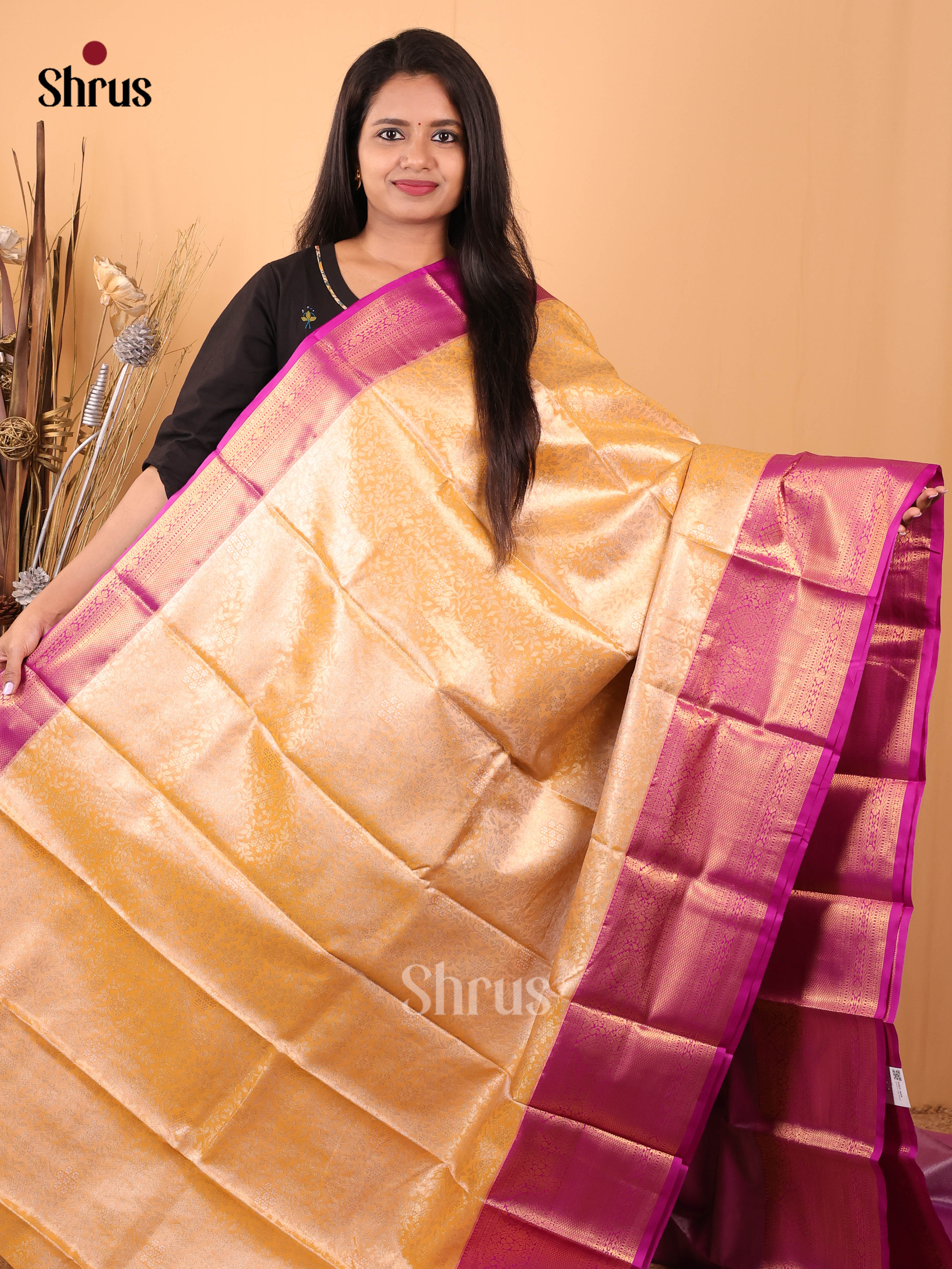 Mustard & Violet - Kanchipuram-halfpure Saree - Shop on Shrus.com