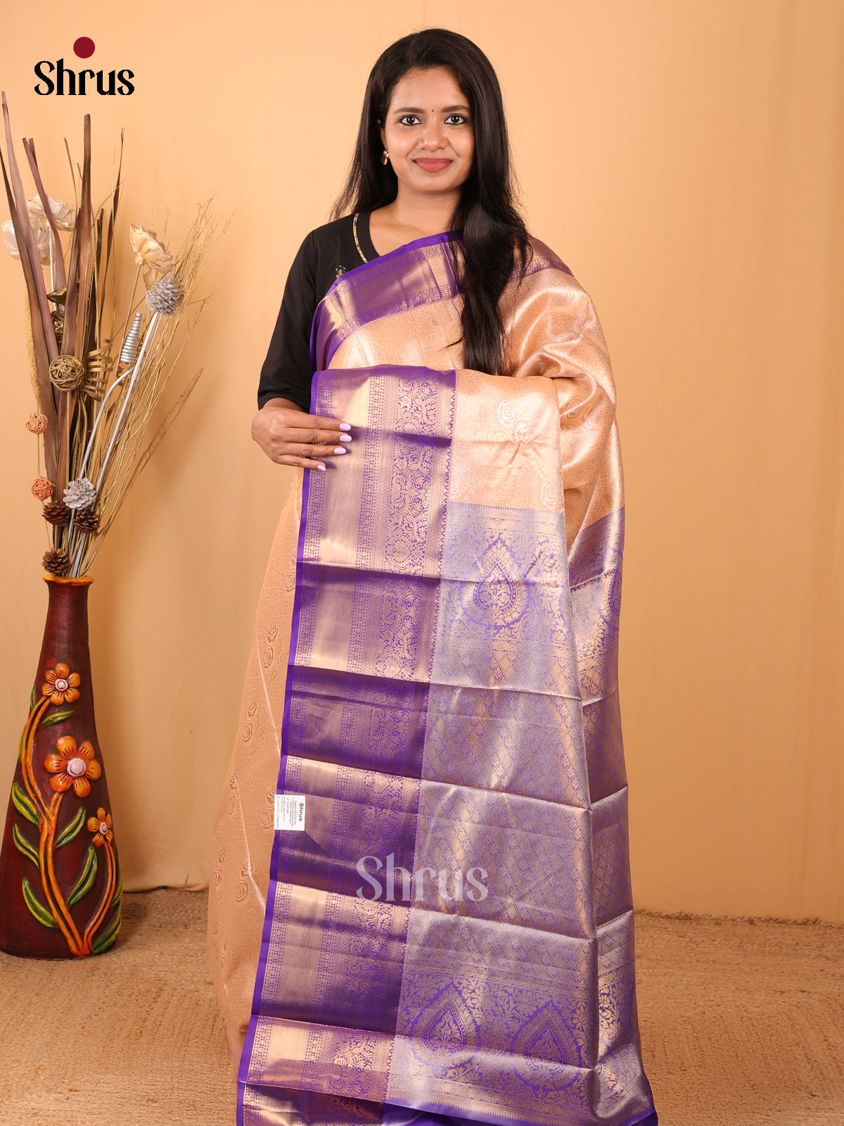 Peach & Violet- Kanchipuram-halfpure Saree - Shop on Shrus.com