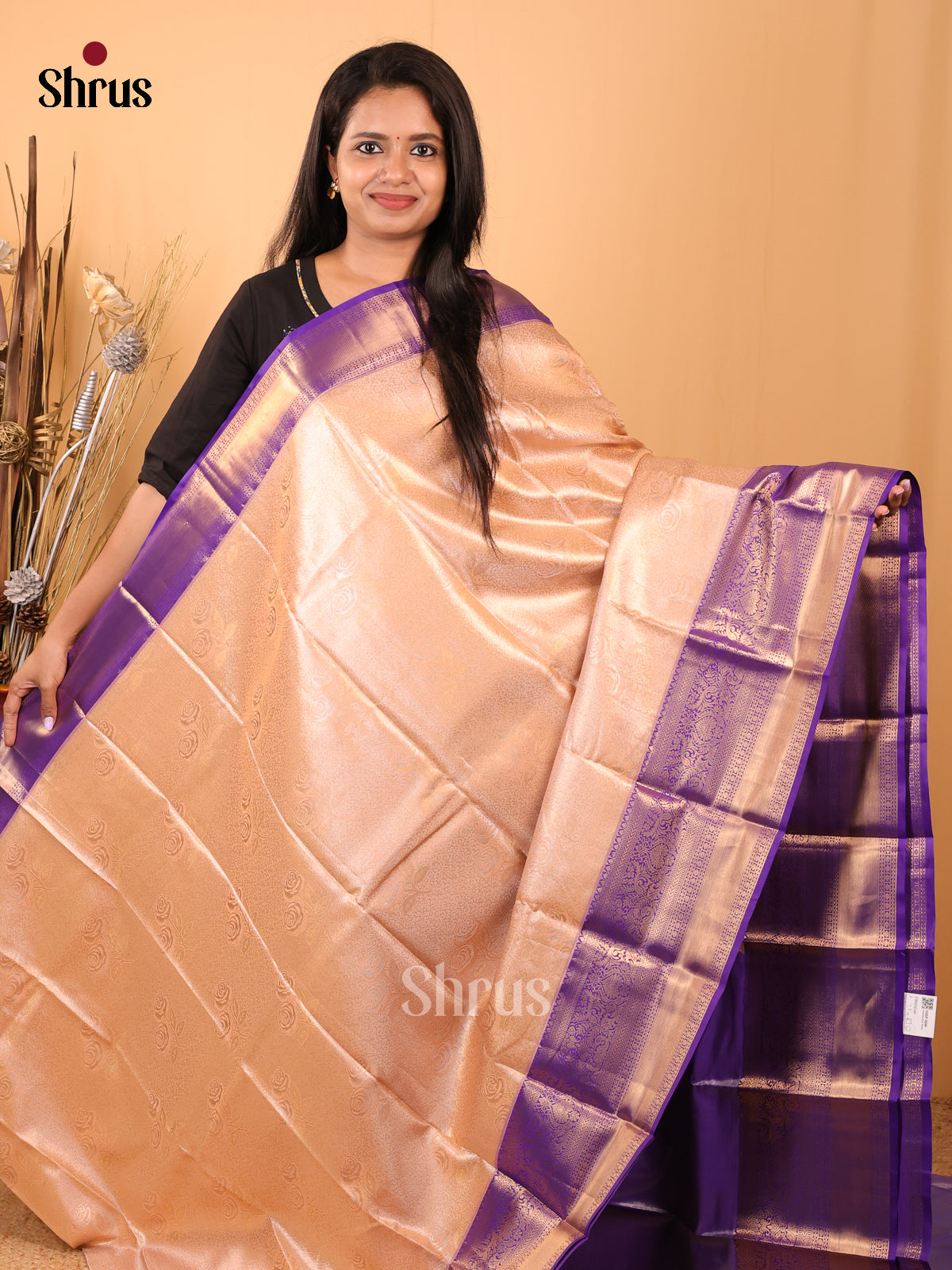 Peach & Violet- Kanchipuram-halfpure Saree - Shop on Shrus.com