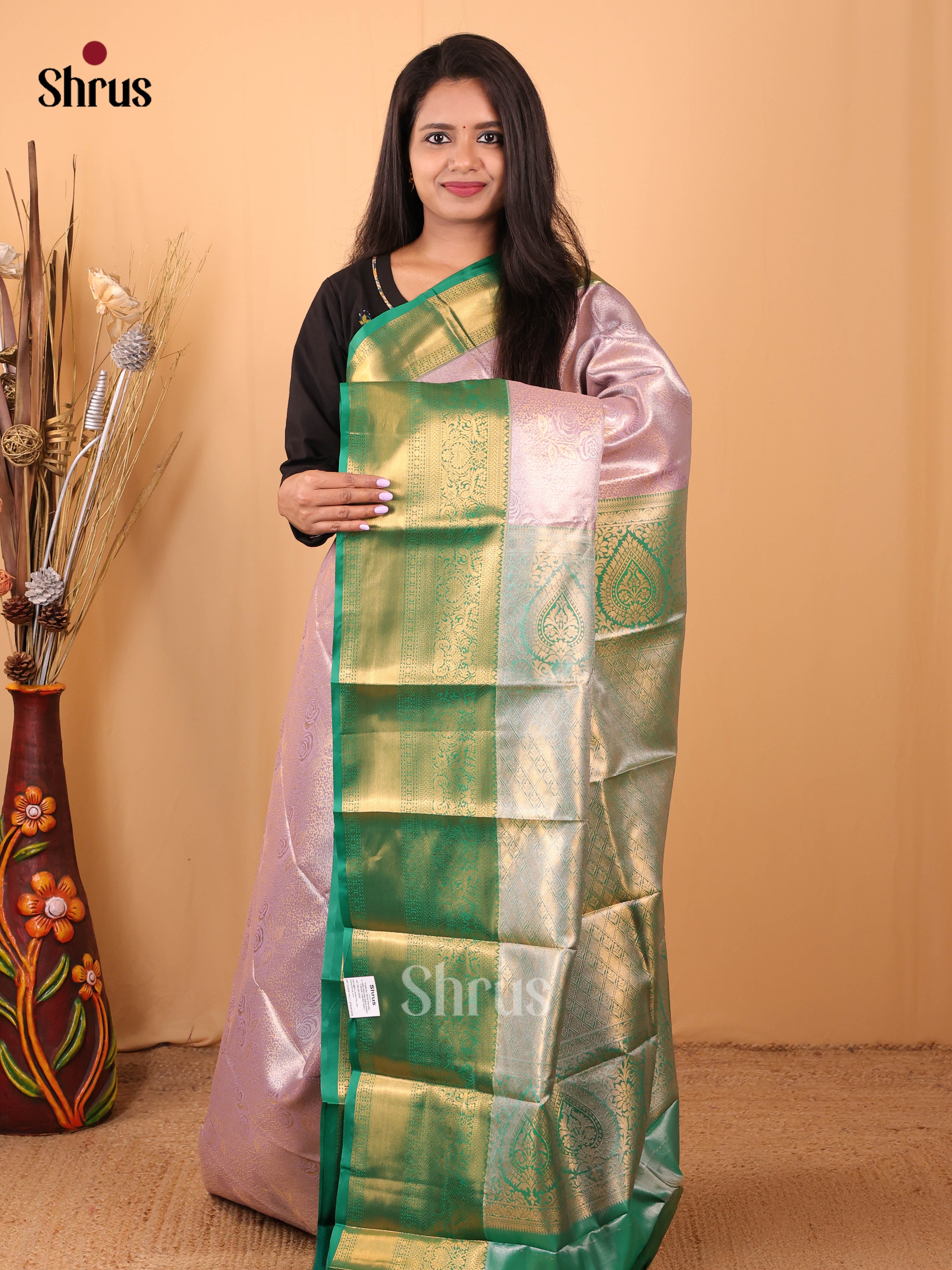 Lavender & Green - Kanchipuram-halfpure Saree - Shop on Shrus.com