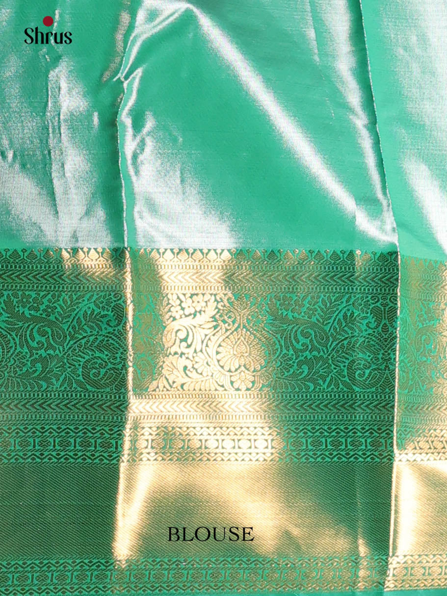 Cream & Green - Kanchipuram-halfpure Saree - Shop on Shrus.com