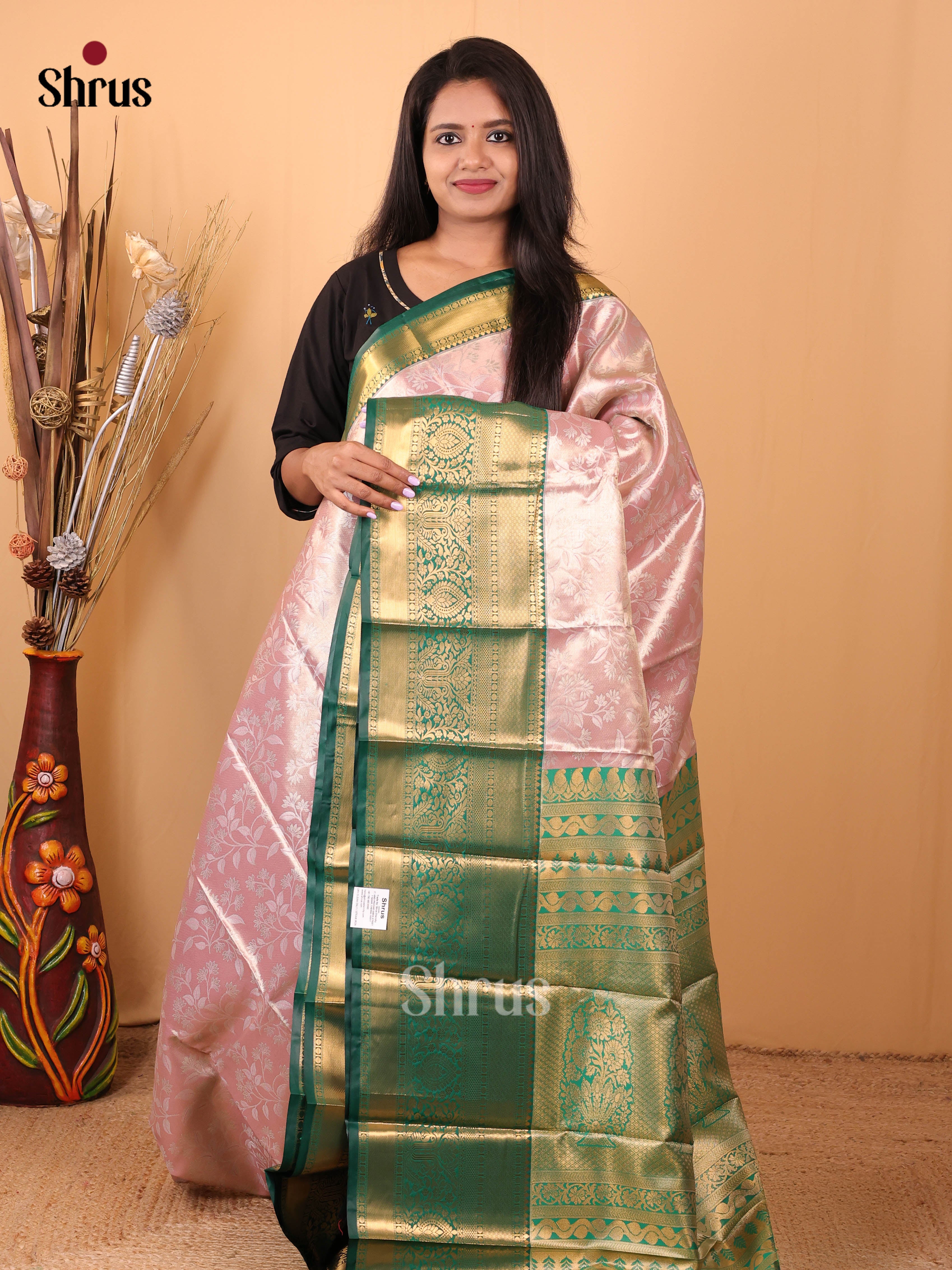 Pink & Green - Kanchipuram-halfpure Saree - Shop on Shrus.com