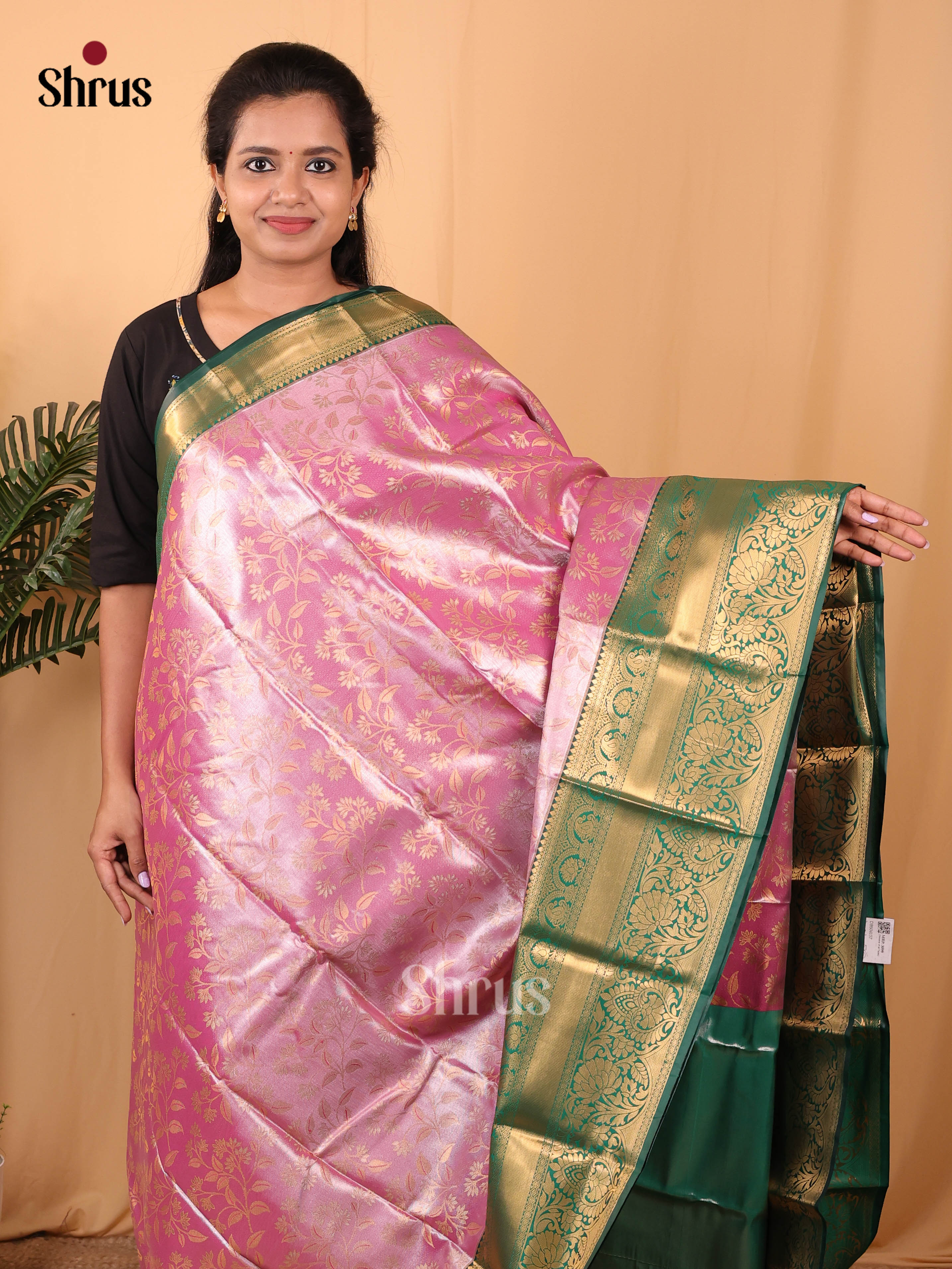 Pink & Green - Kanchipuram-halfpure Saree - Shop on Shrus.com