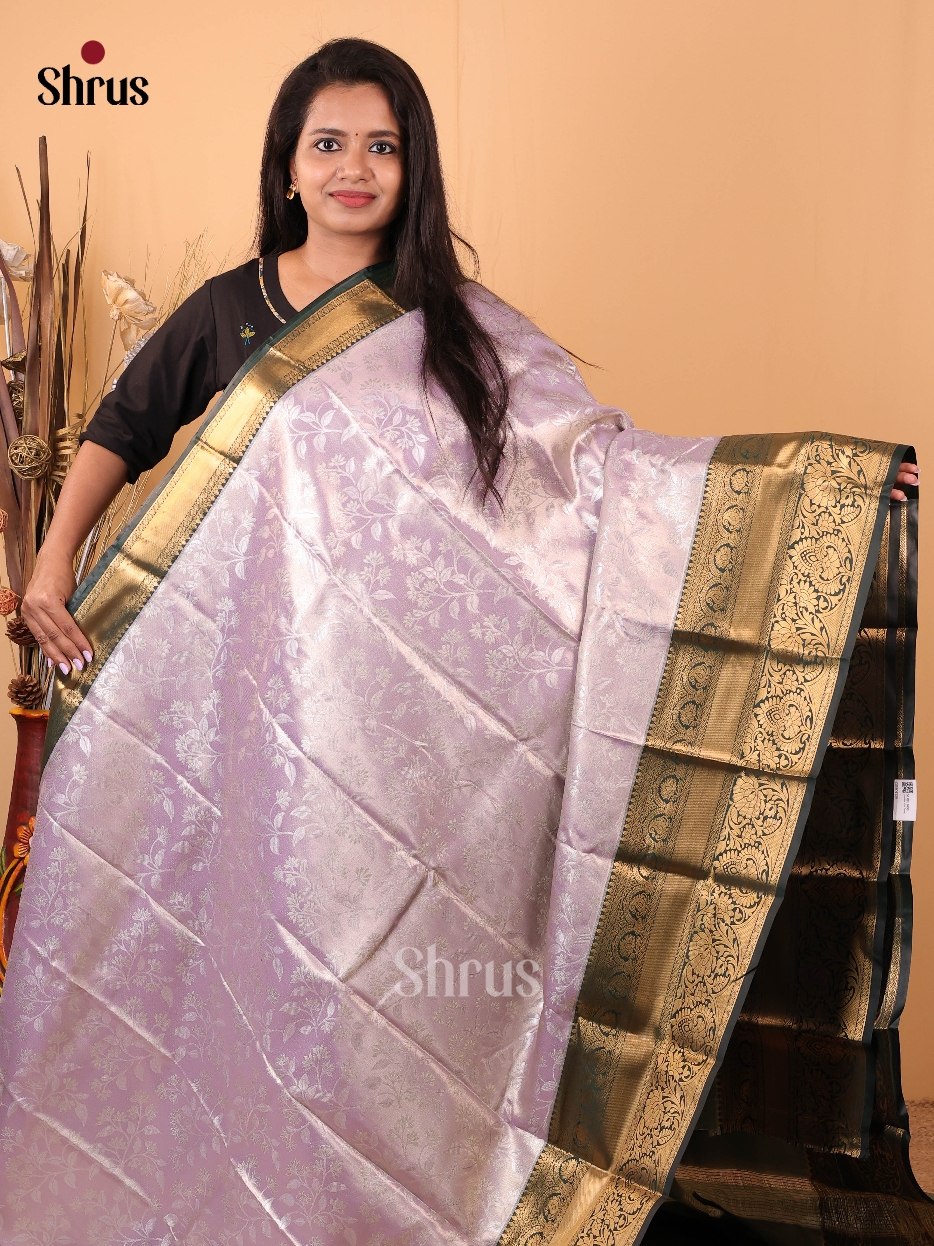 Lavender & Green - Kanchipuram-halfpure Saree - Shop on Shrus.com
