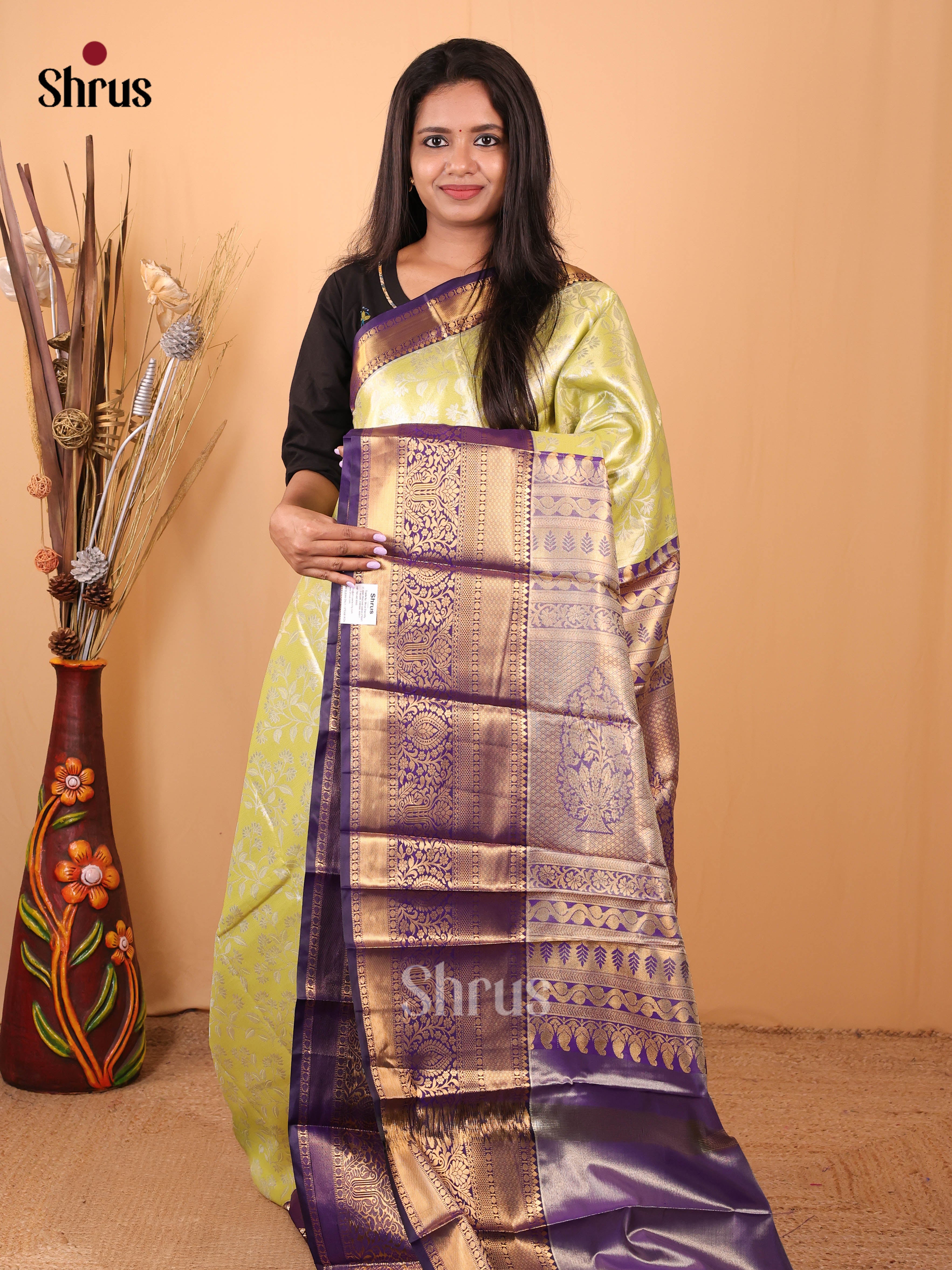 Green & Violet - Kanchipuram-halfpure Saree - Shop on Shrus.com