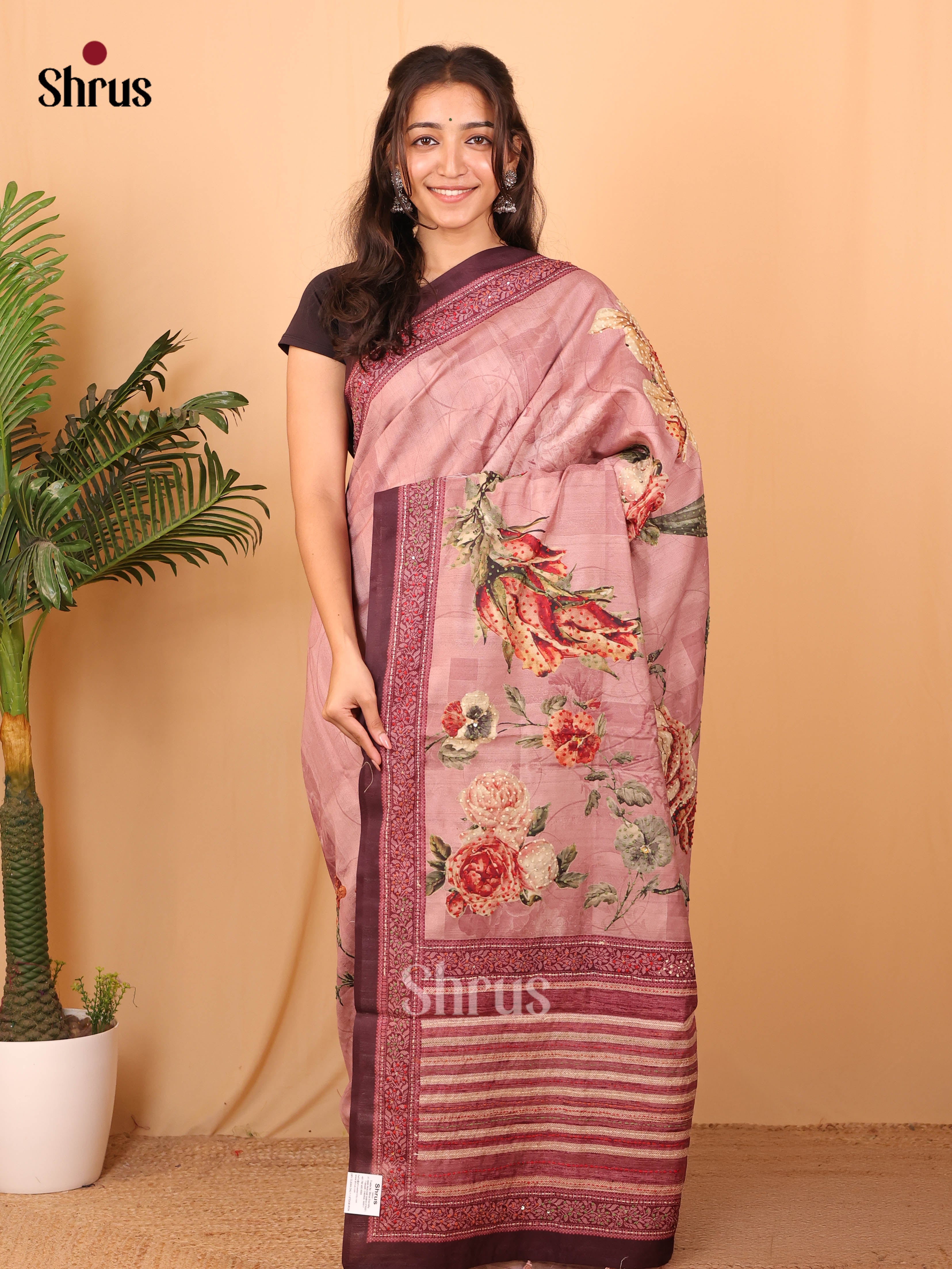 Onion Pink - Semi Kantha Saree - Shop on Shrus.com