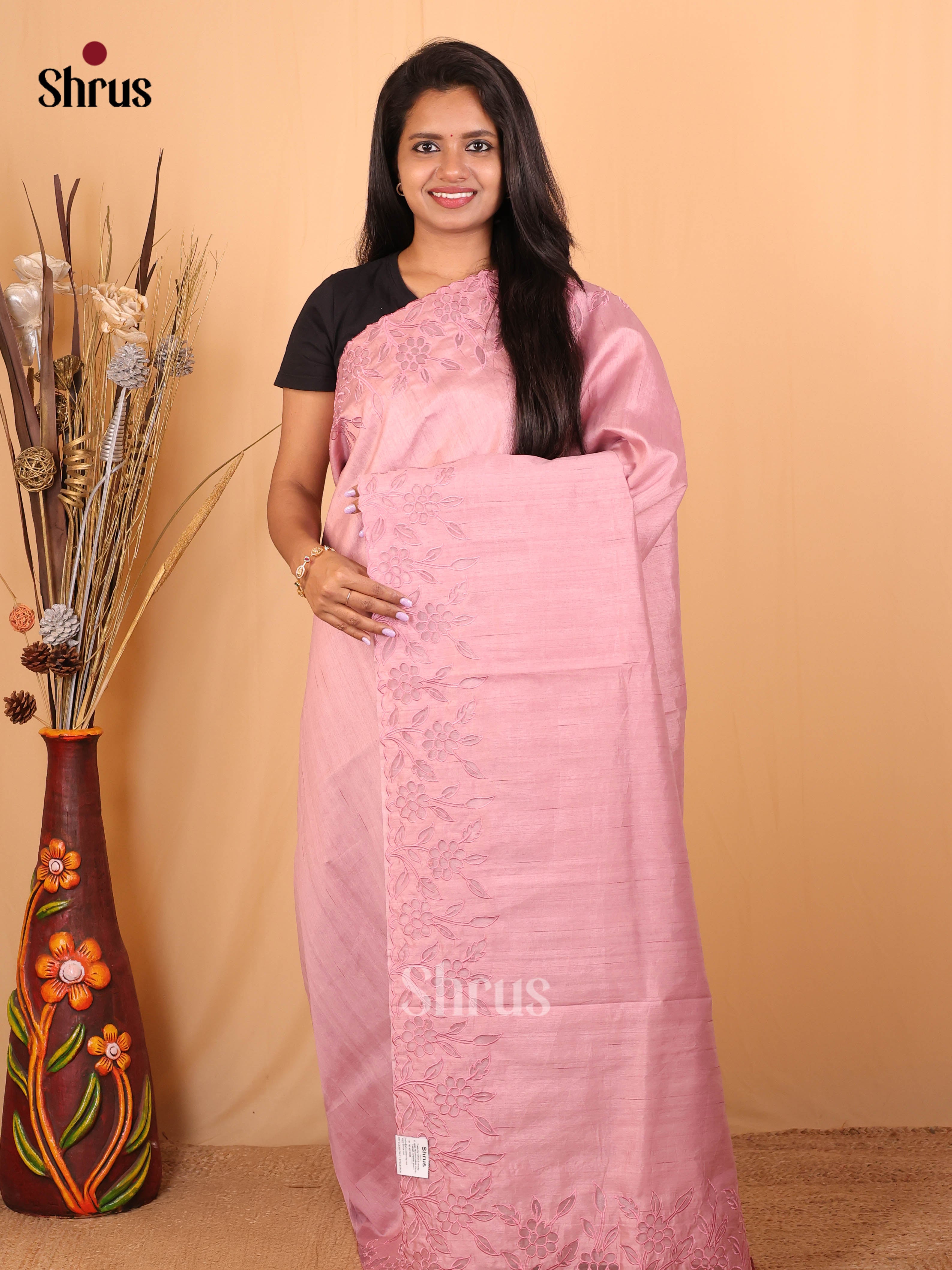 Pink- Semi Kantha Saree - Shop on Shrus.com