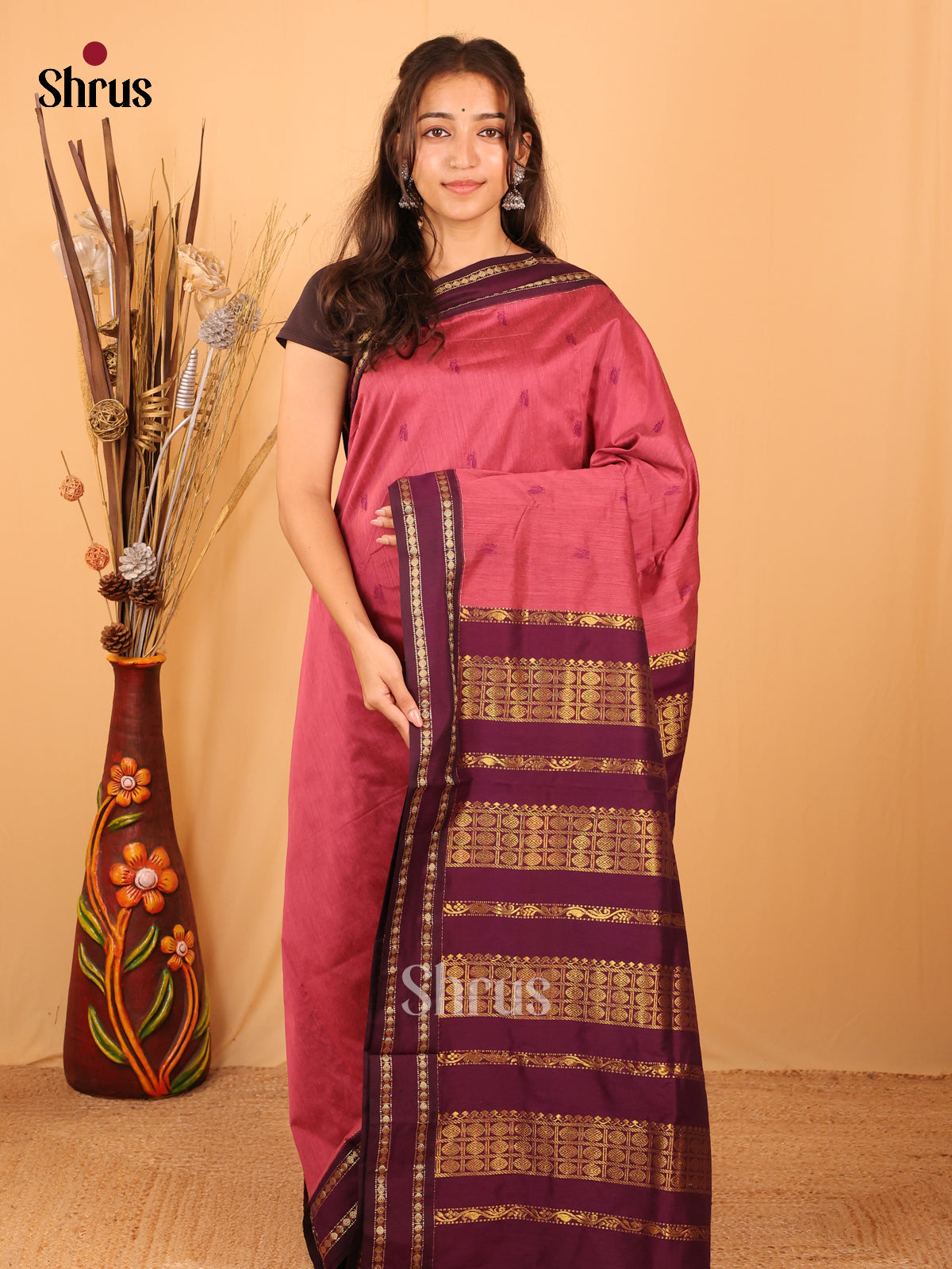 Deep Pink & Purple - Kalyani Cotton Saree - Shop on Shrus.com