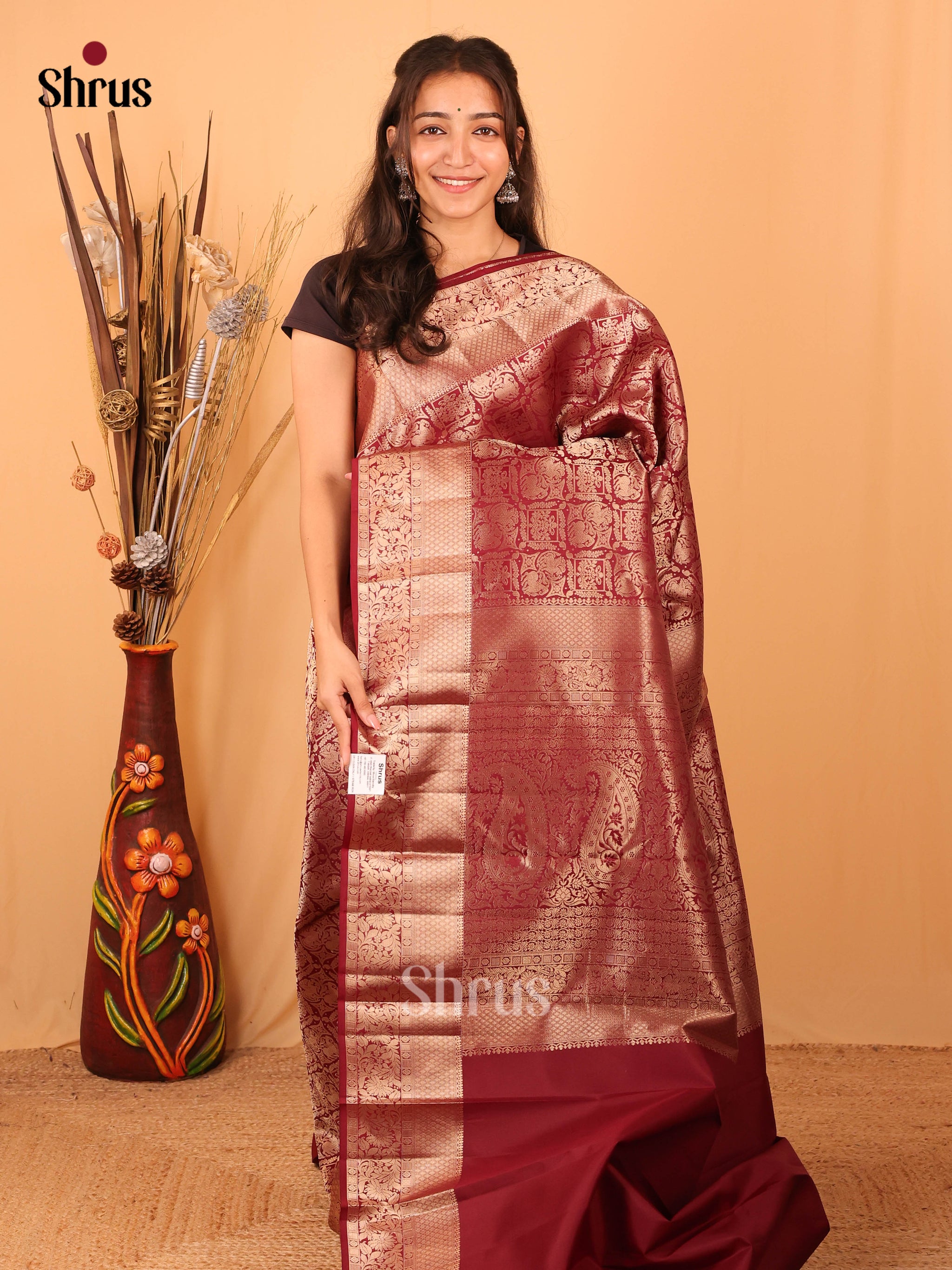 Dark Maroon Deep Tone Handloom Saree main image 1