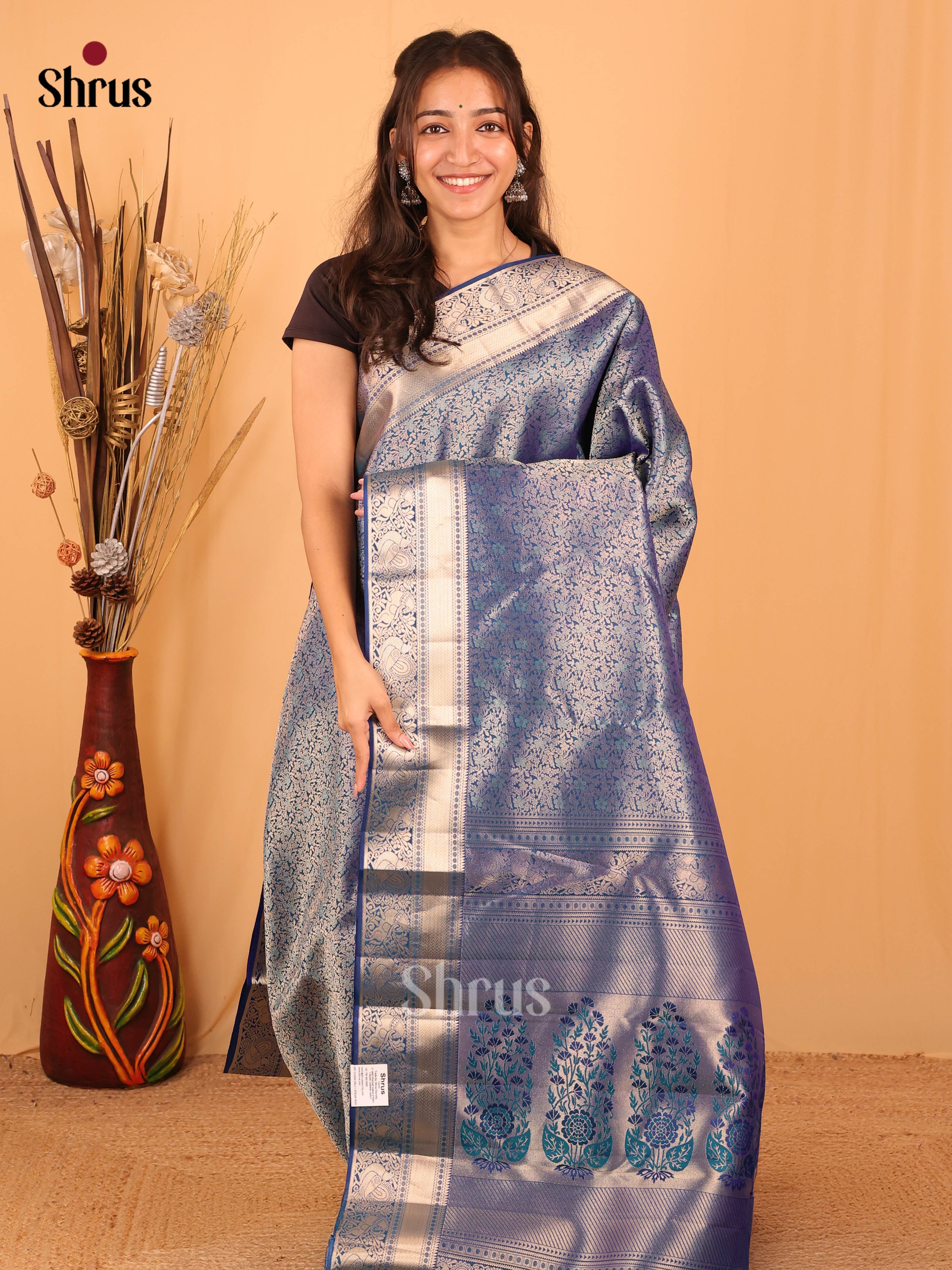 Blue(Single Tone) - Kanchipuram silk Saree - Shop on Shrus.com