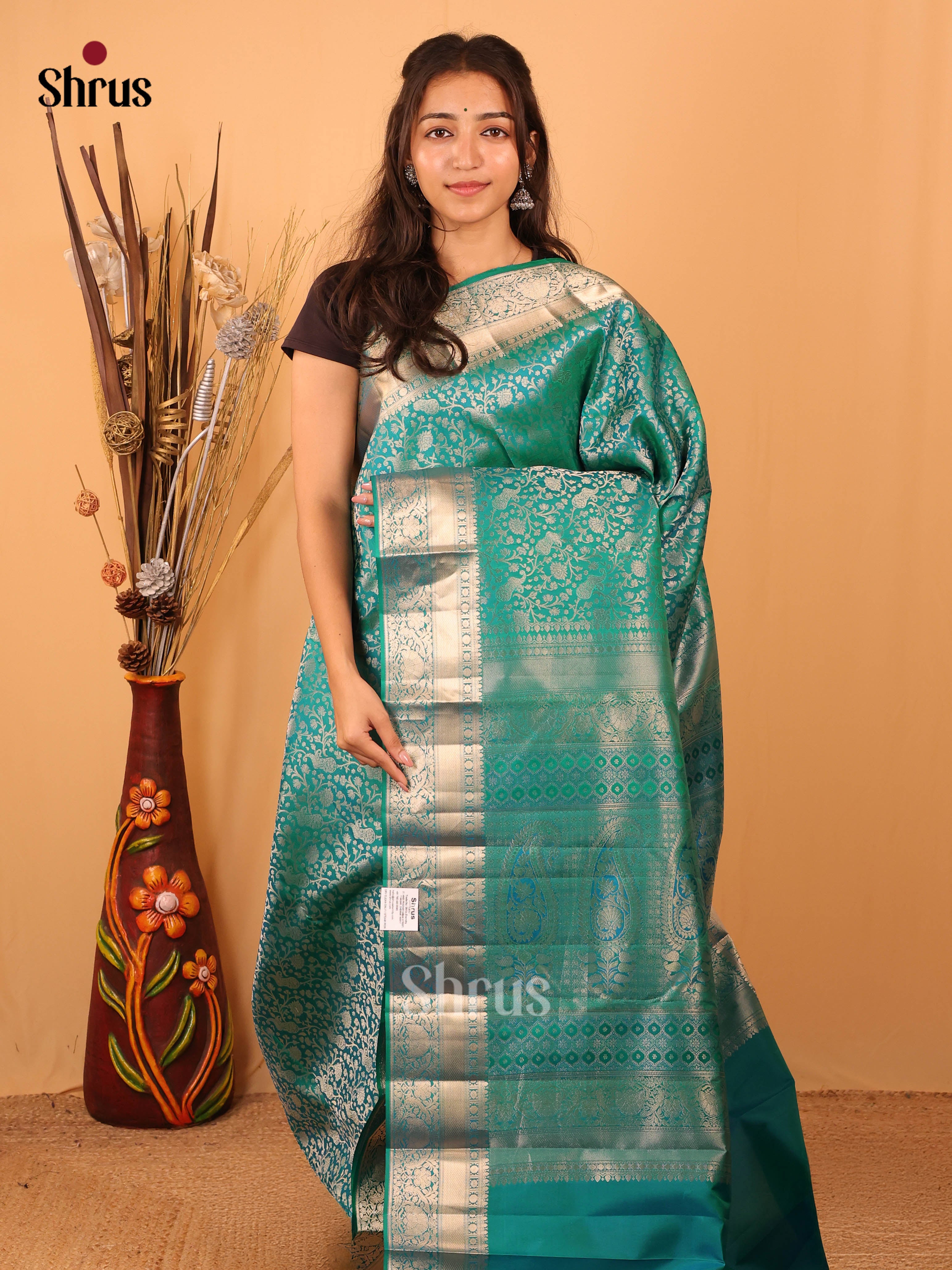 Green(single Tone) - Kanchipuram silk Saree - Shop on Shrus.com