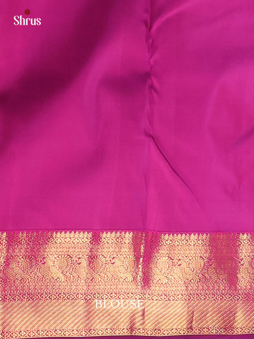 Cream and Purple Kanchipuram silk Saree With Zari Woven Floral Buttas - Shop on Shrus.com