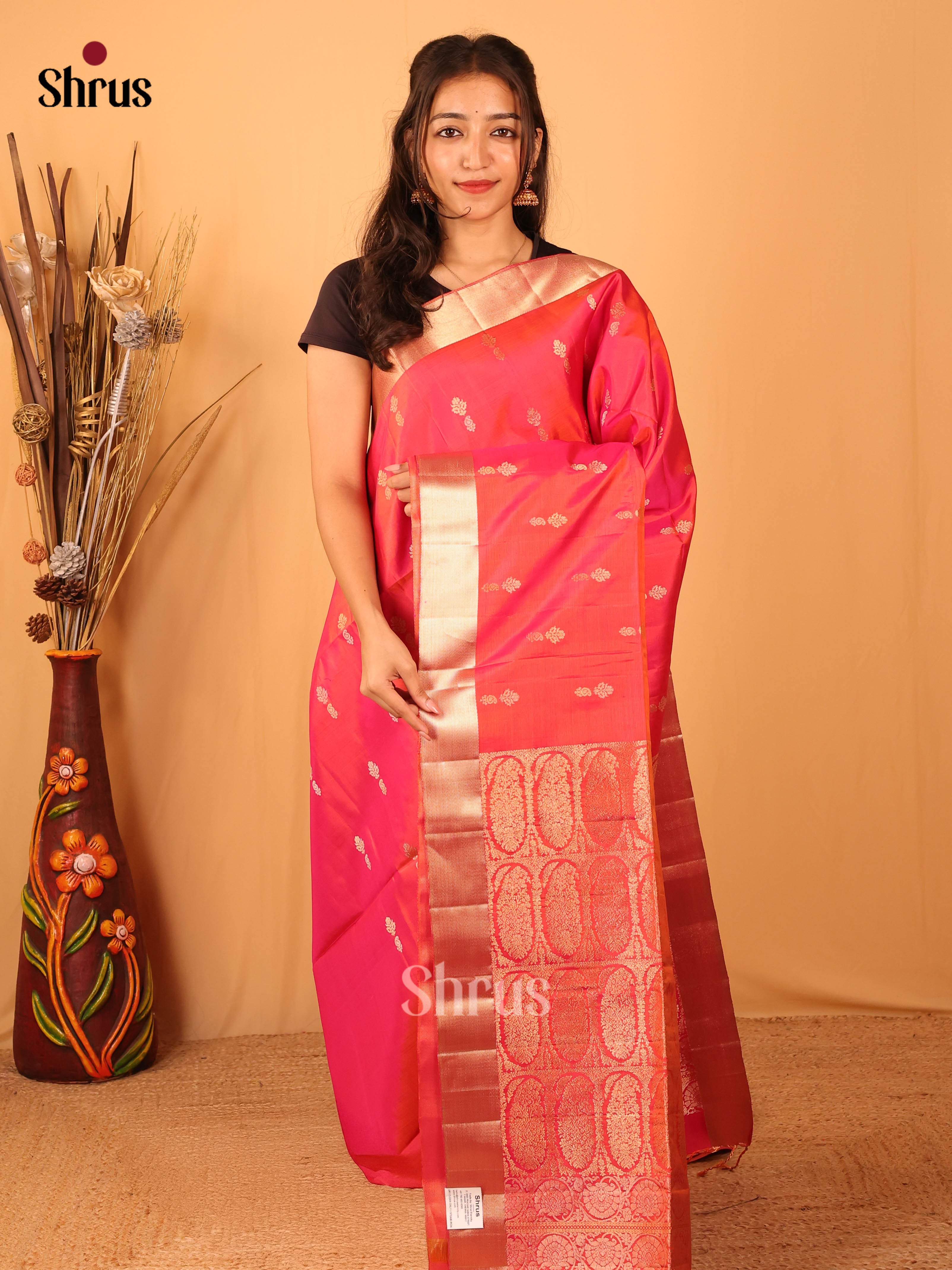 Orangish Pink(Single Tone)- Soft Silk Saree - Shop on Shrus.com