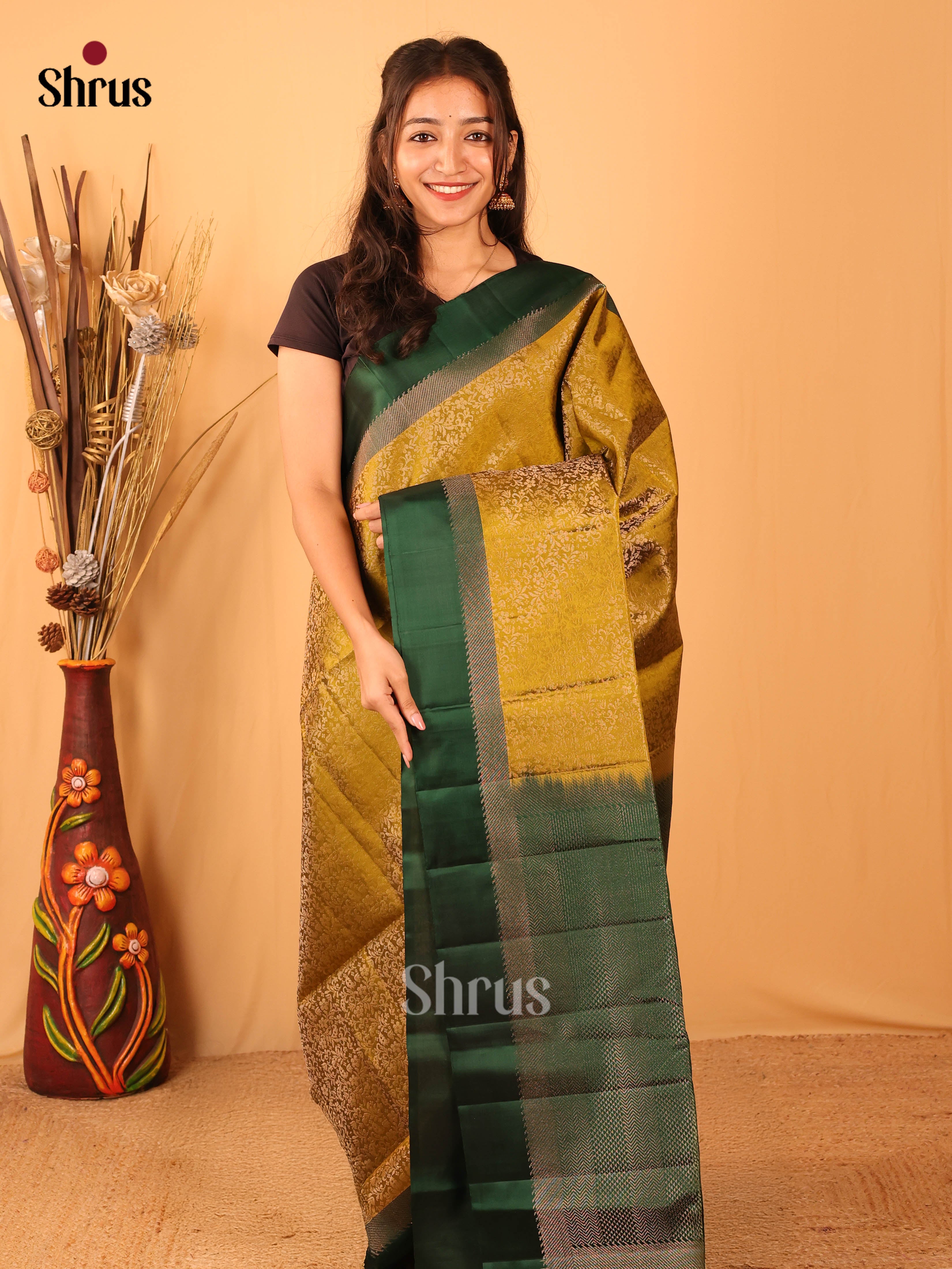 Mehandi & Green - Soft Silk Saree - Shop on Shrus.com