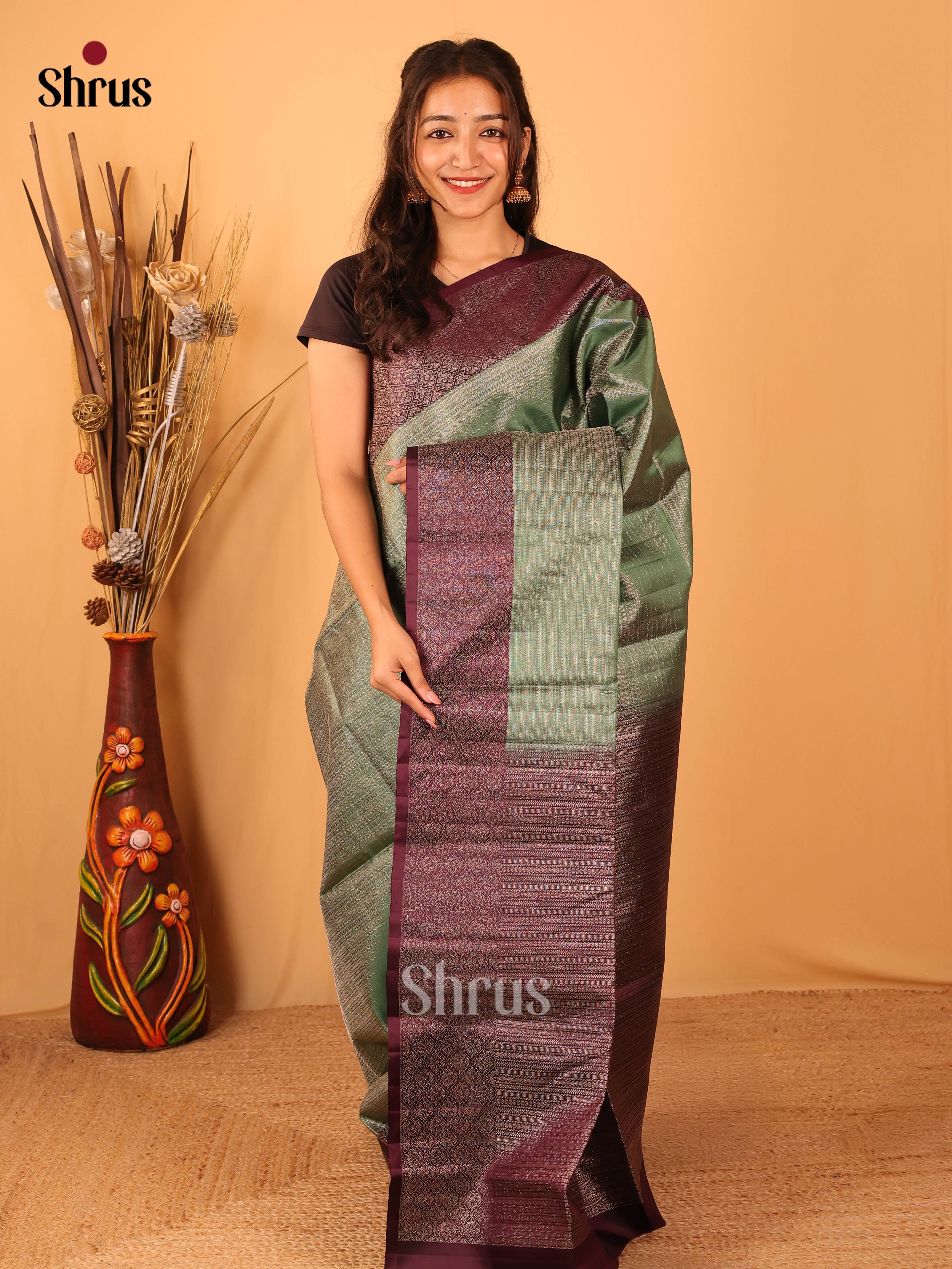 Green & Brown - Soft Silk Saree - Shop on Shrus.com