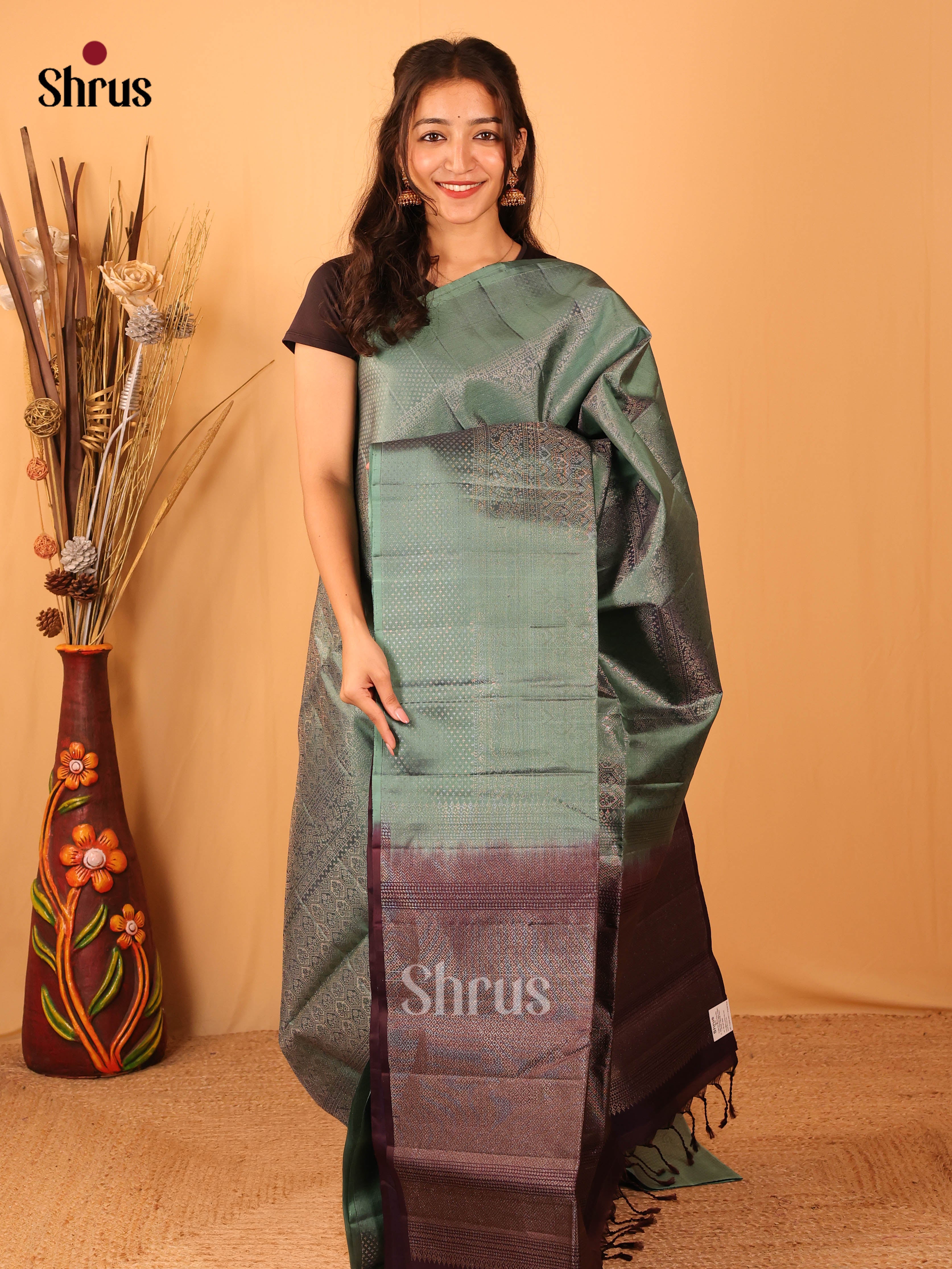 Green & Brown- Soft Silk Saree - Shop on Shrus.com