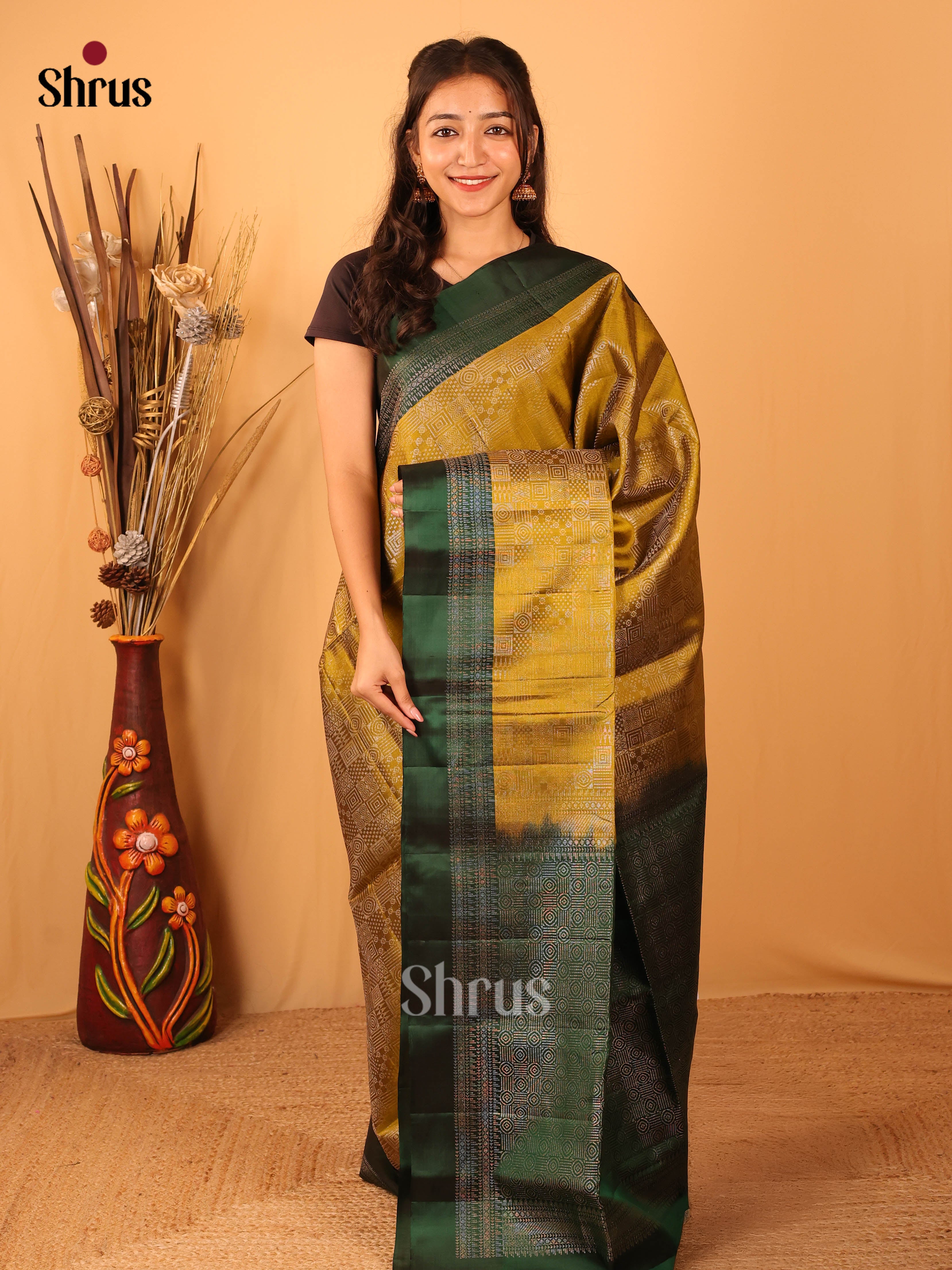 Mehandi & Green - Soft Silk Saree - Shop on Shrus.com