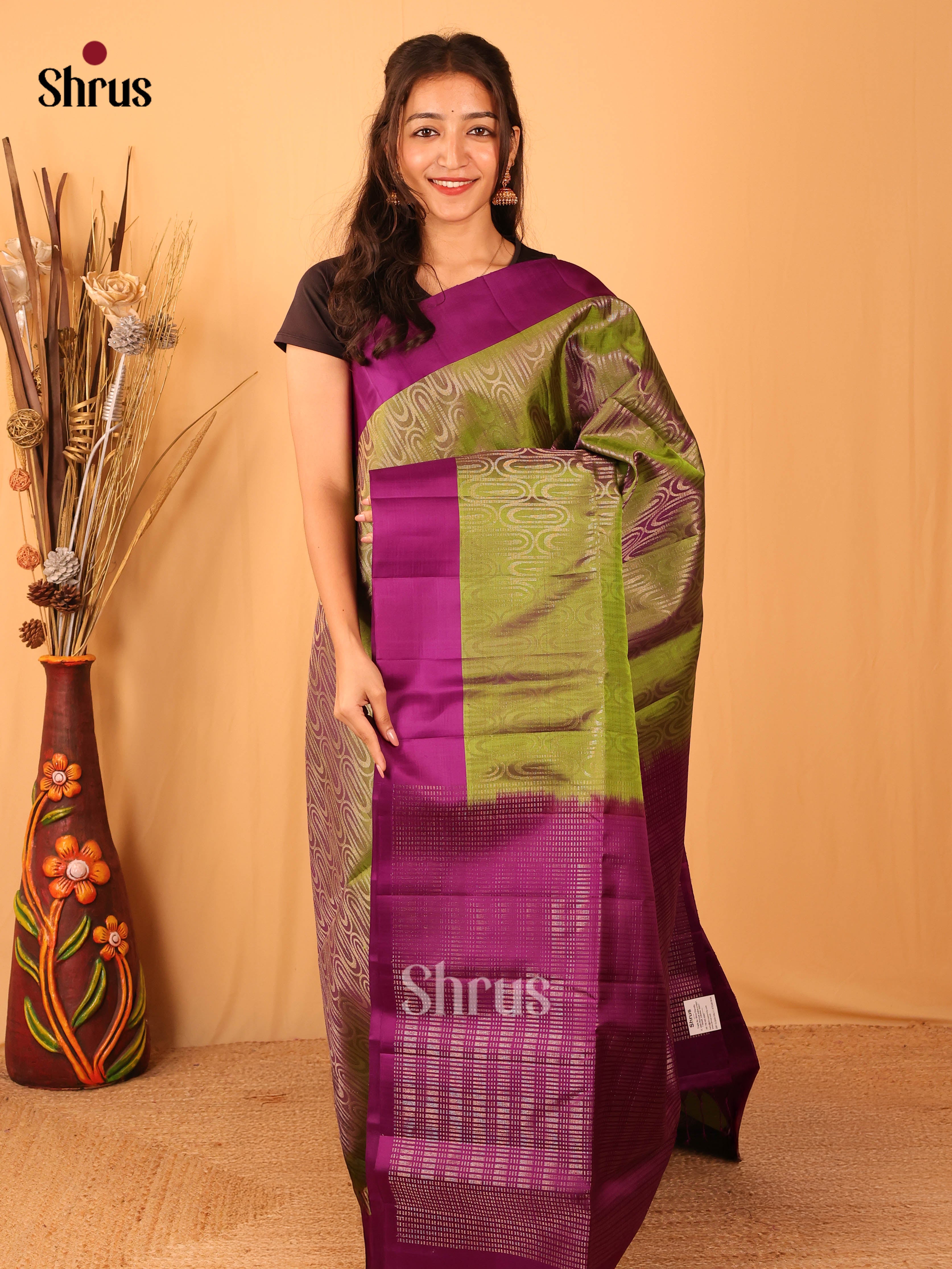 Green & Purple - Soft Silk Saree - Shop on Shrus.com