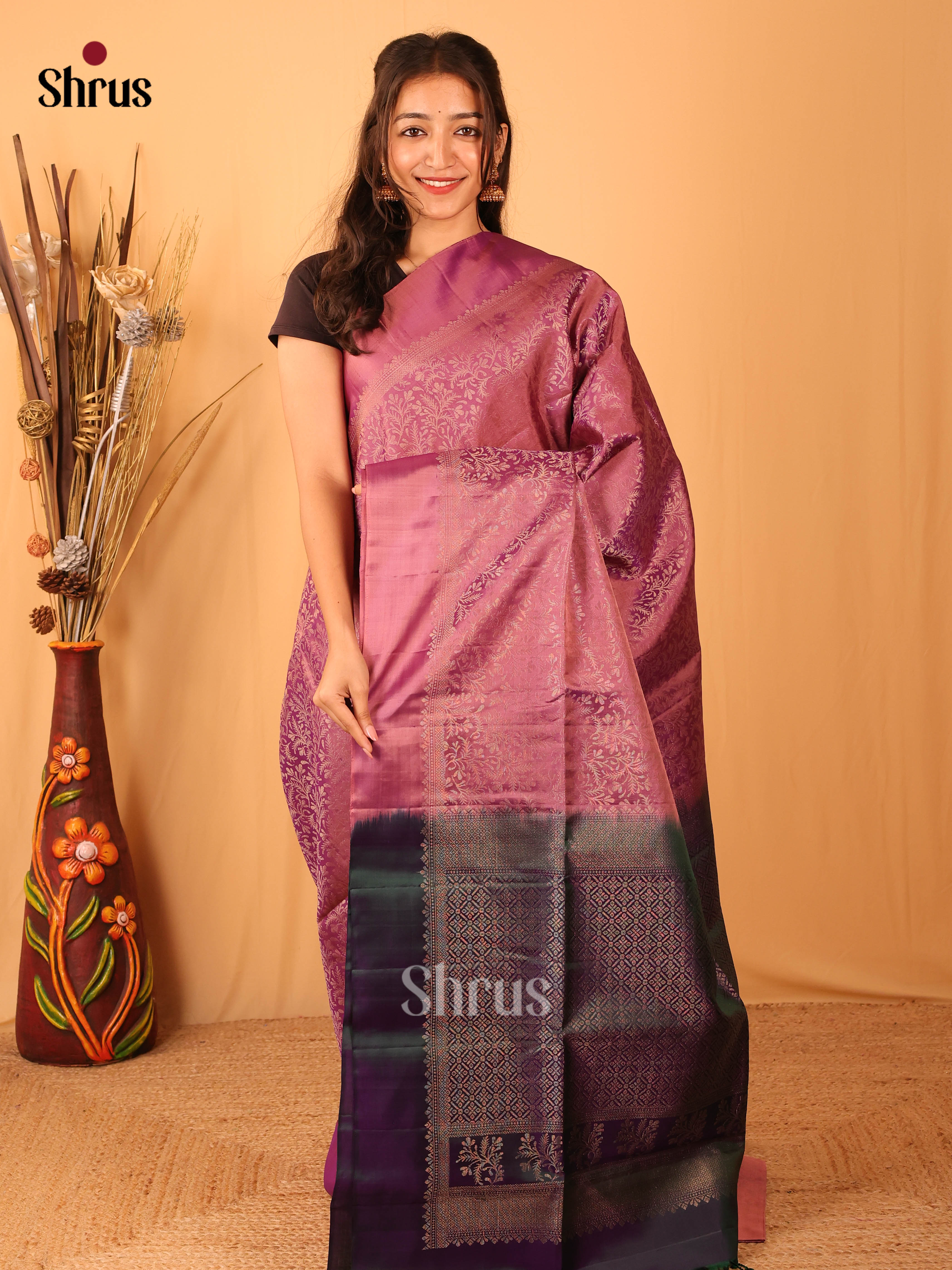 Onion Peel & Jamun - Soft Silk Saree - Shop on Shrus.com