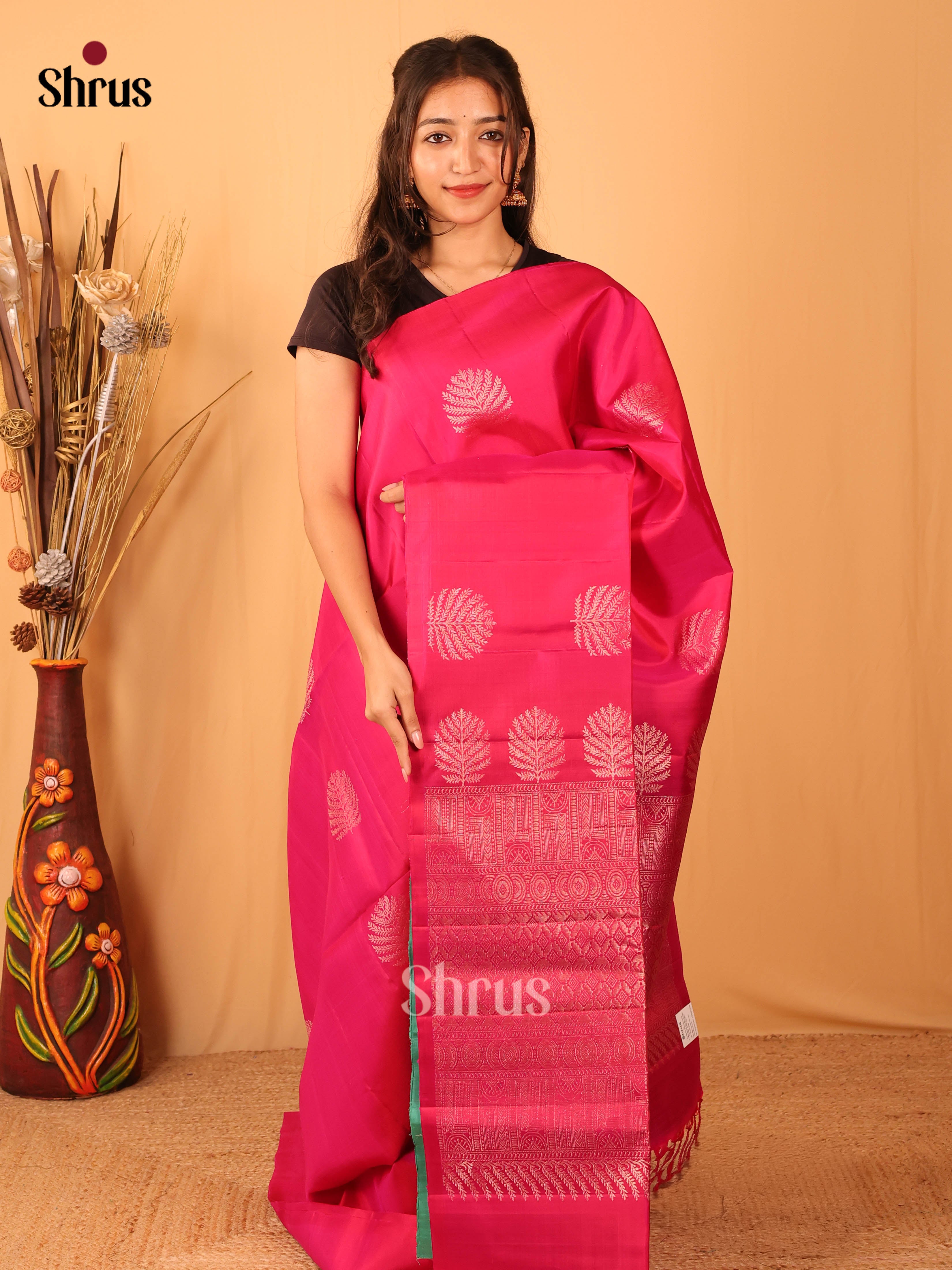 Pink & Green - Soft Silk Saree - Shop on Shrus.com