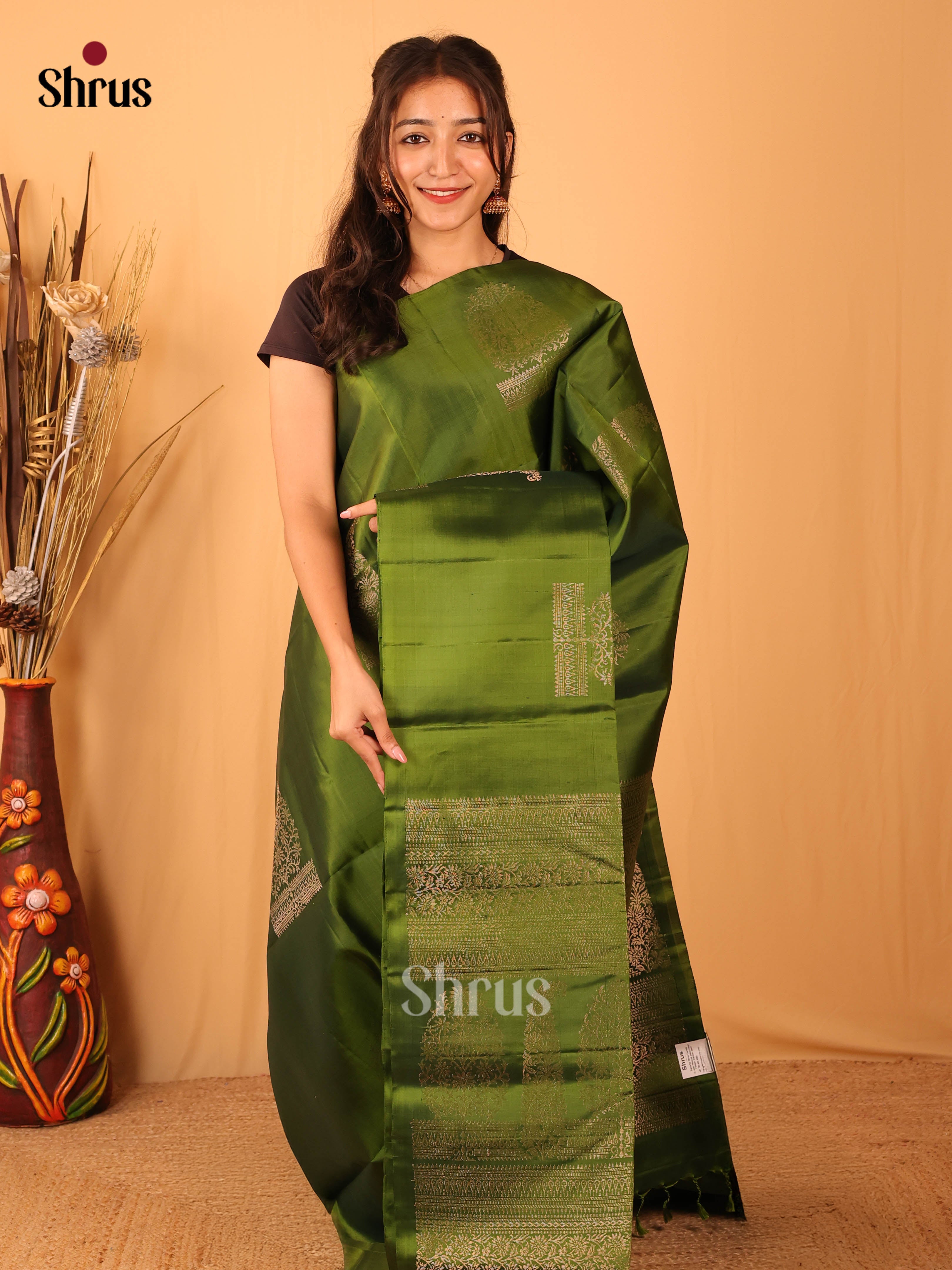Green(Single Tone)- Soft Silk Saree - Shop on Shrus.com