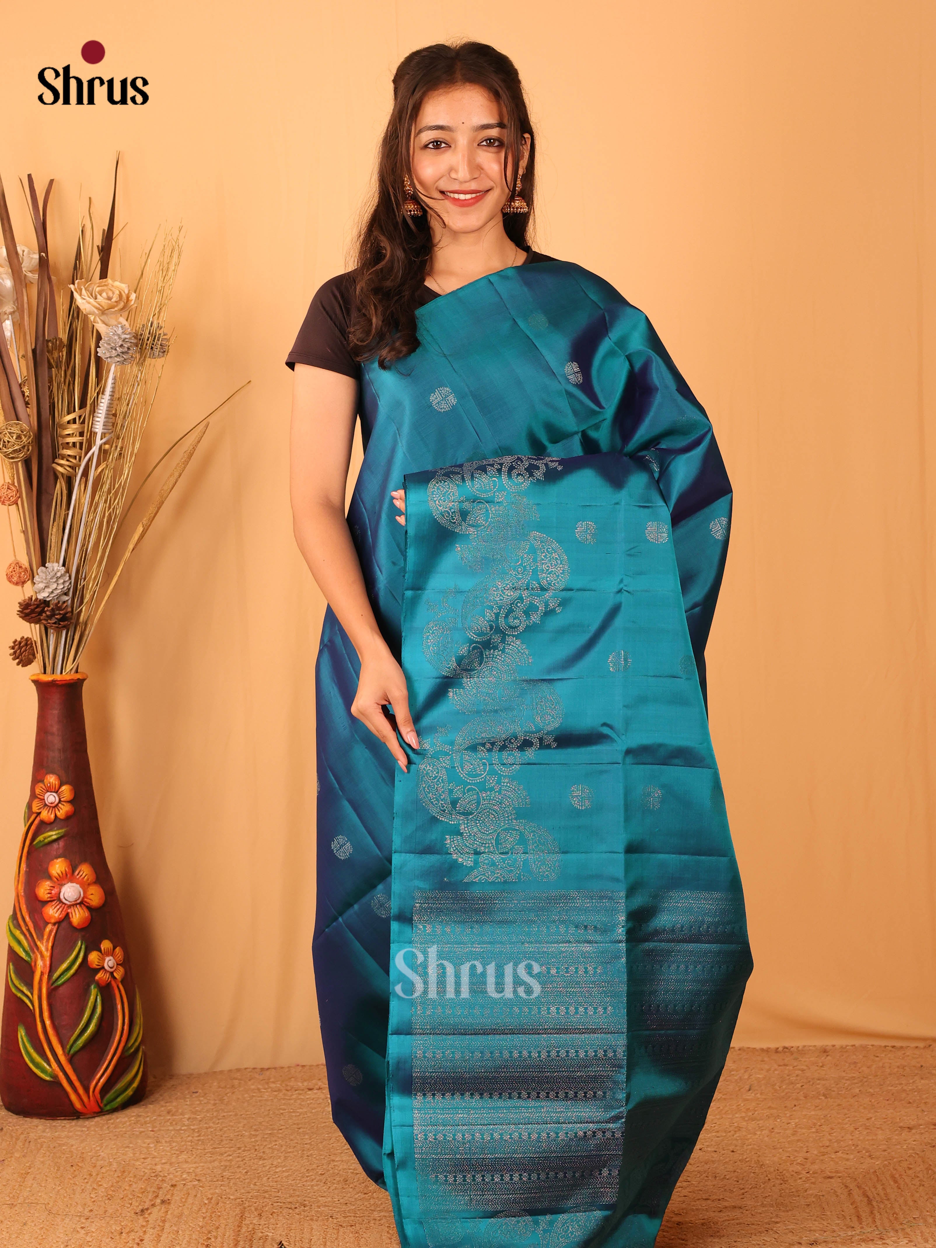 Blue(Single Tone)- Soft Silk Saree - Shop on Shrus.com