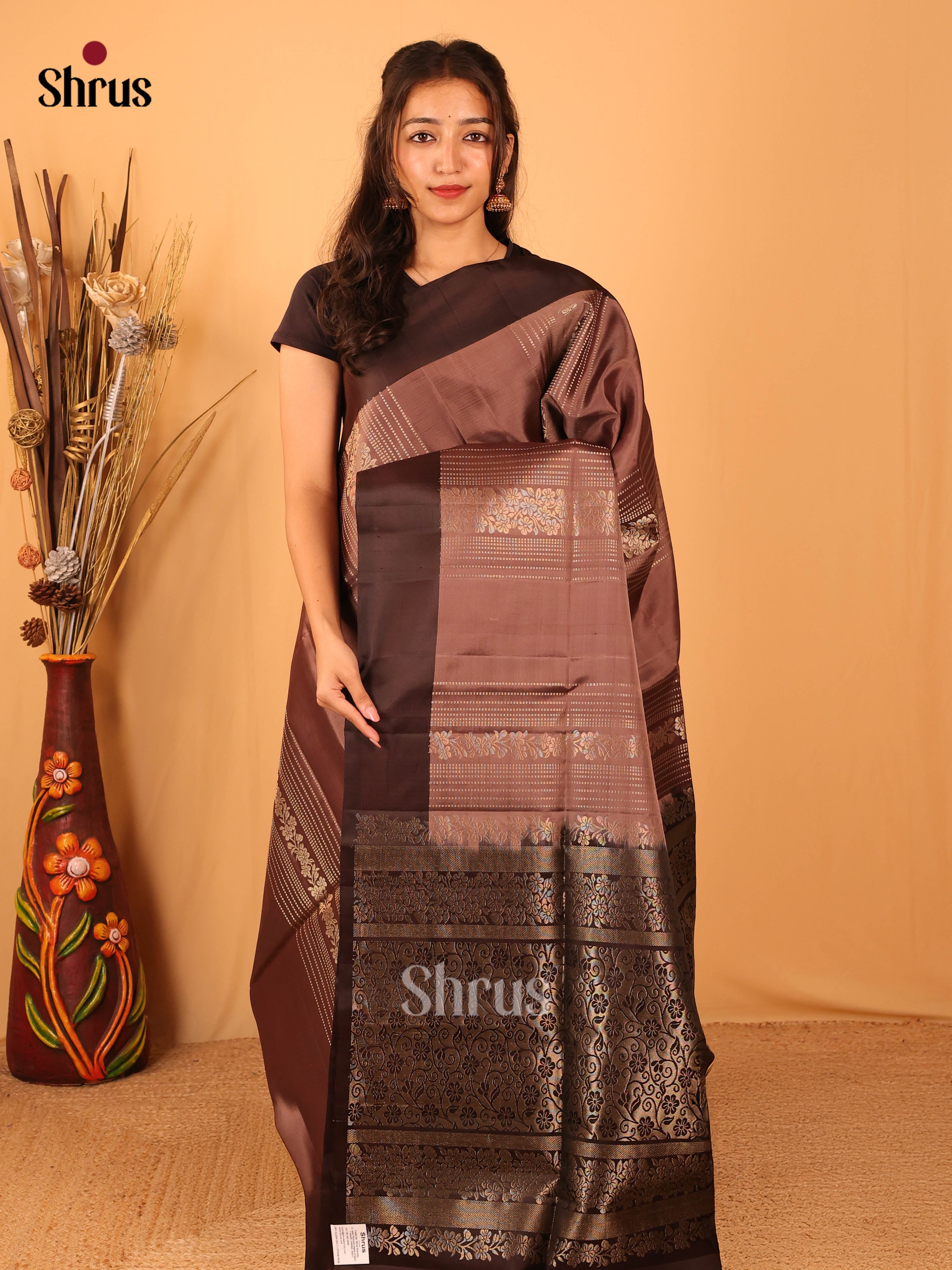 Dusty Brown & Brown - Soft Silk Saree - Shop on Shrus.com