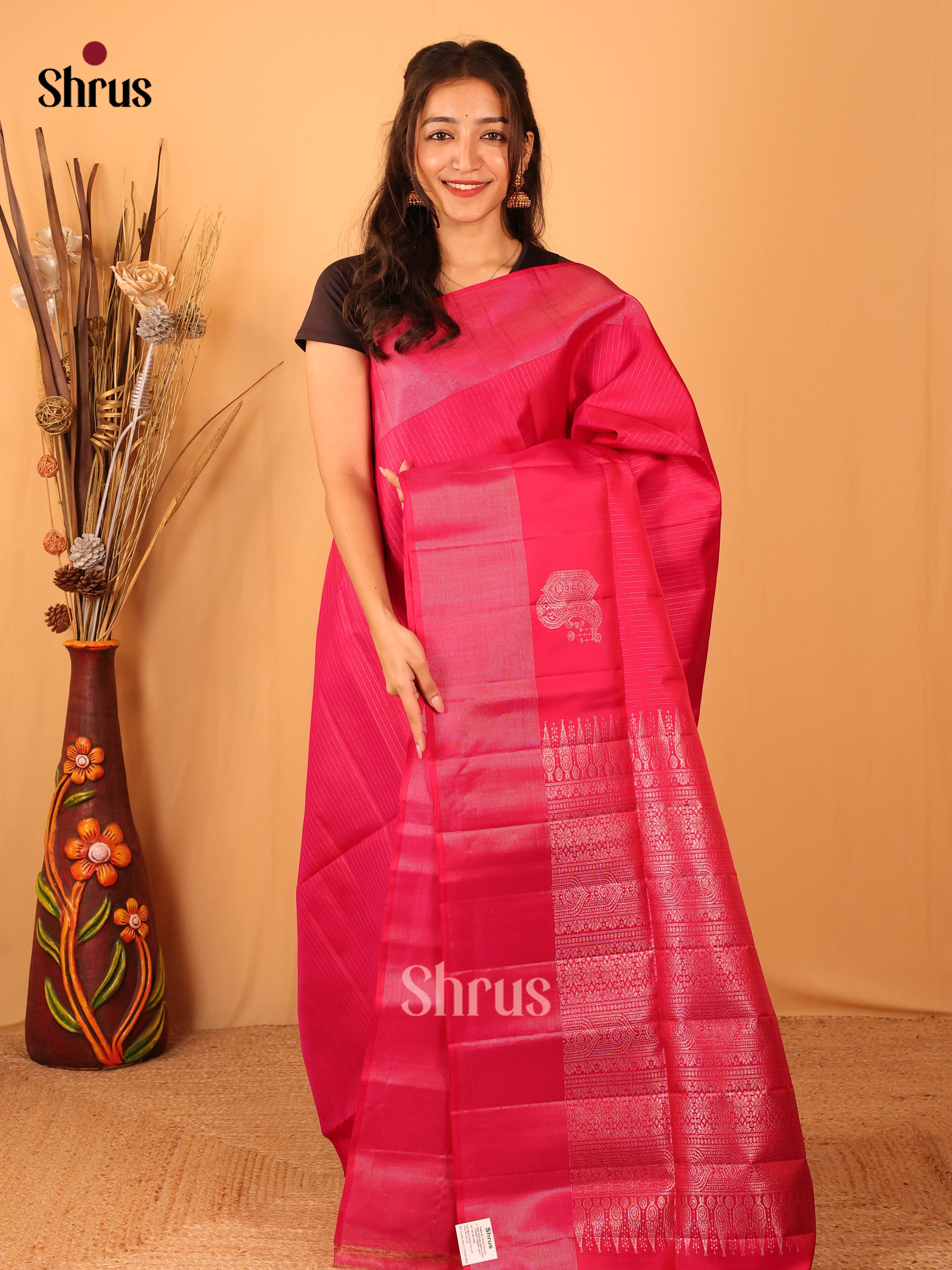 Pink(Single Tone)- Soft Silk Saree - Shop on Shrus.com