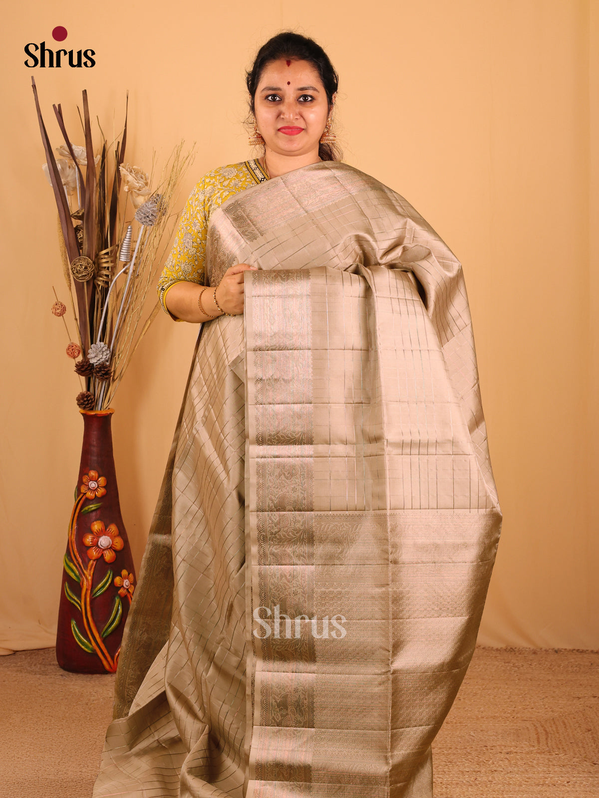 Breezy Pastel Green Soft Silk Saree with Zari Stripes, Self Border & Brocade Pallu - Shop on Shrus.com