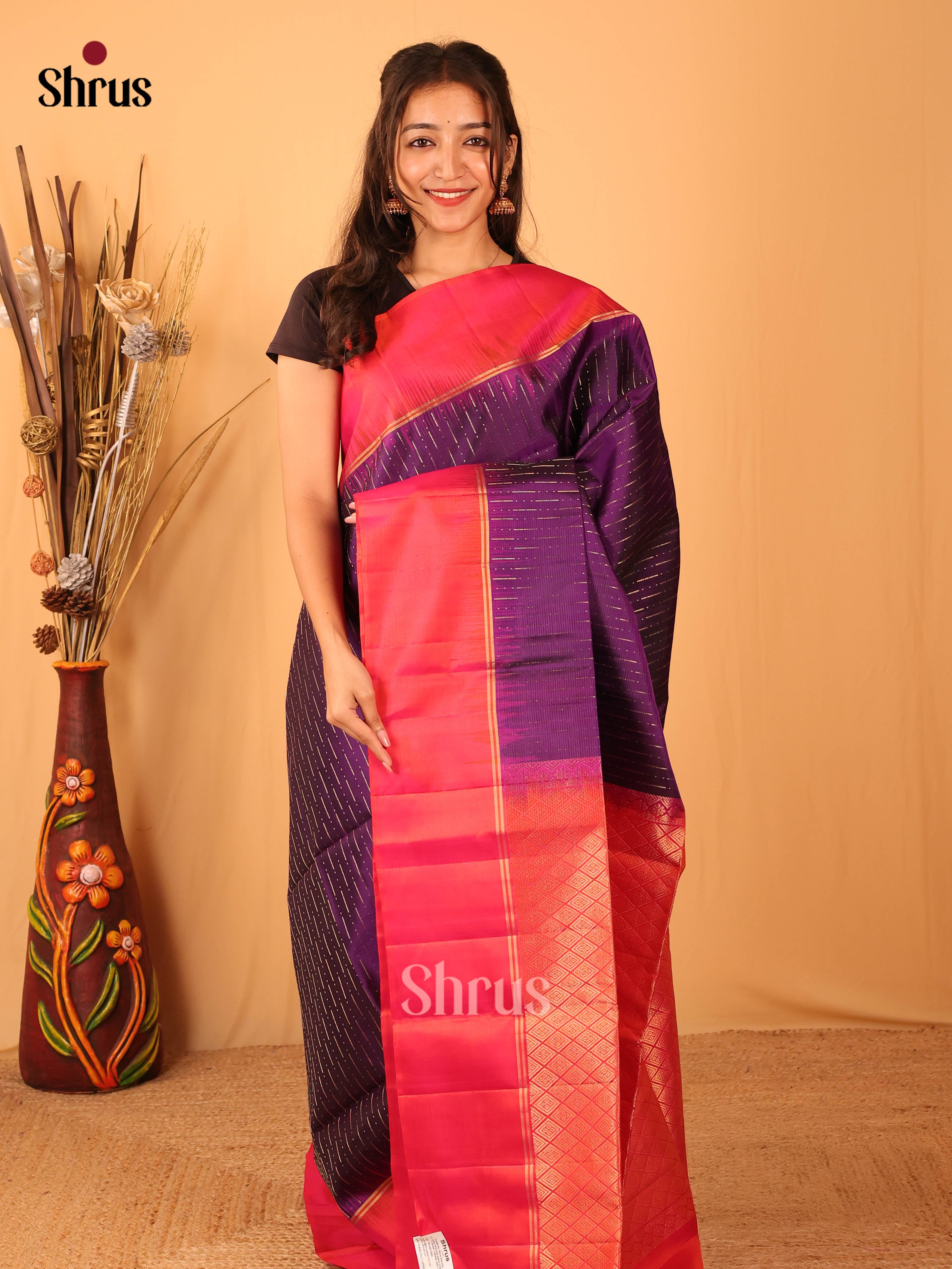 Violet & Orangish Pink - Soft Silk Saree - Shop on Shrus.com