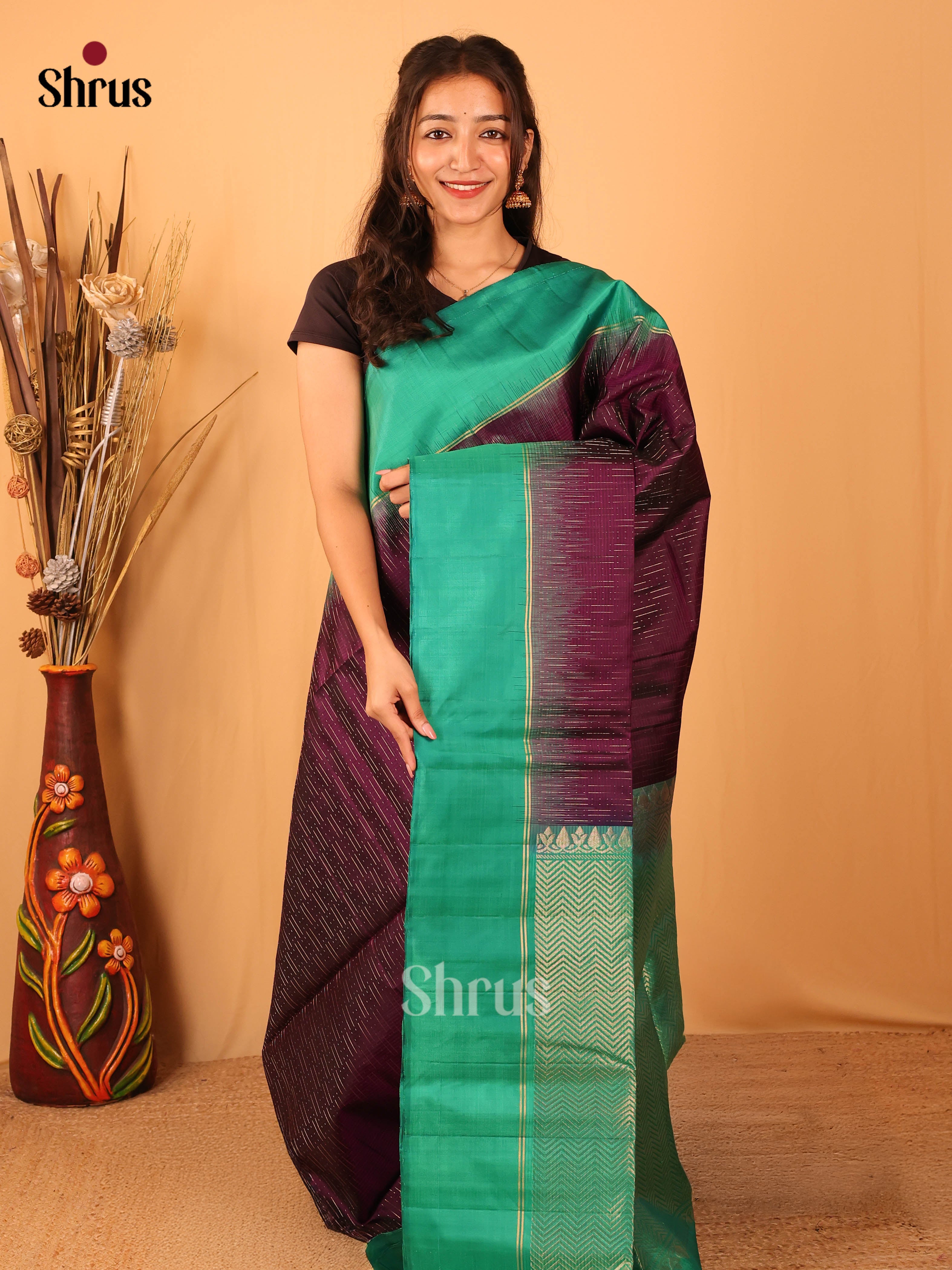 Jamun & Green - Soft Silk Saree - Shop on Shrus.com