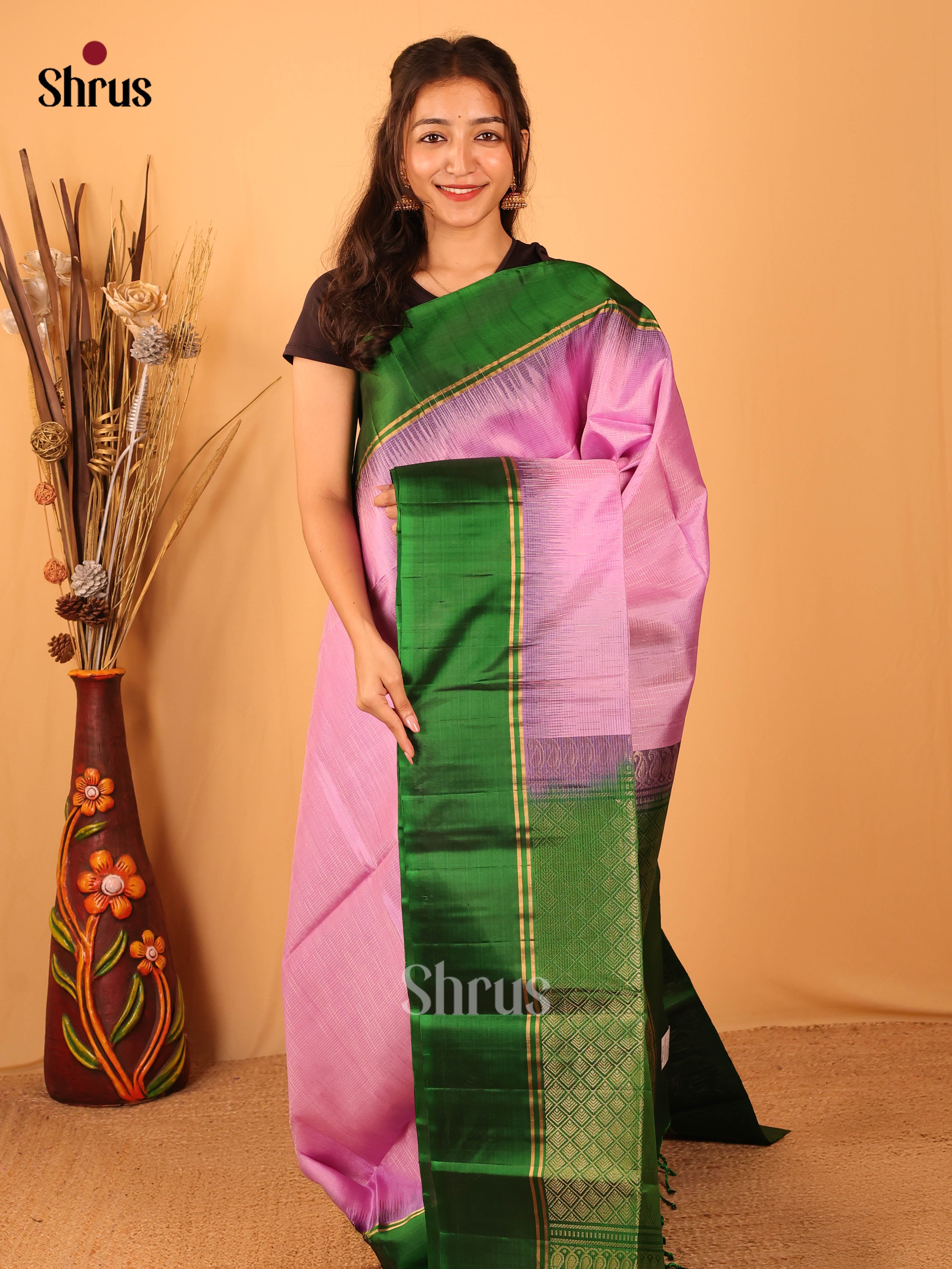 Pink & Green - Soft Silk Saree - Shop on Shrus.com