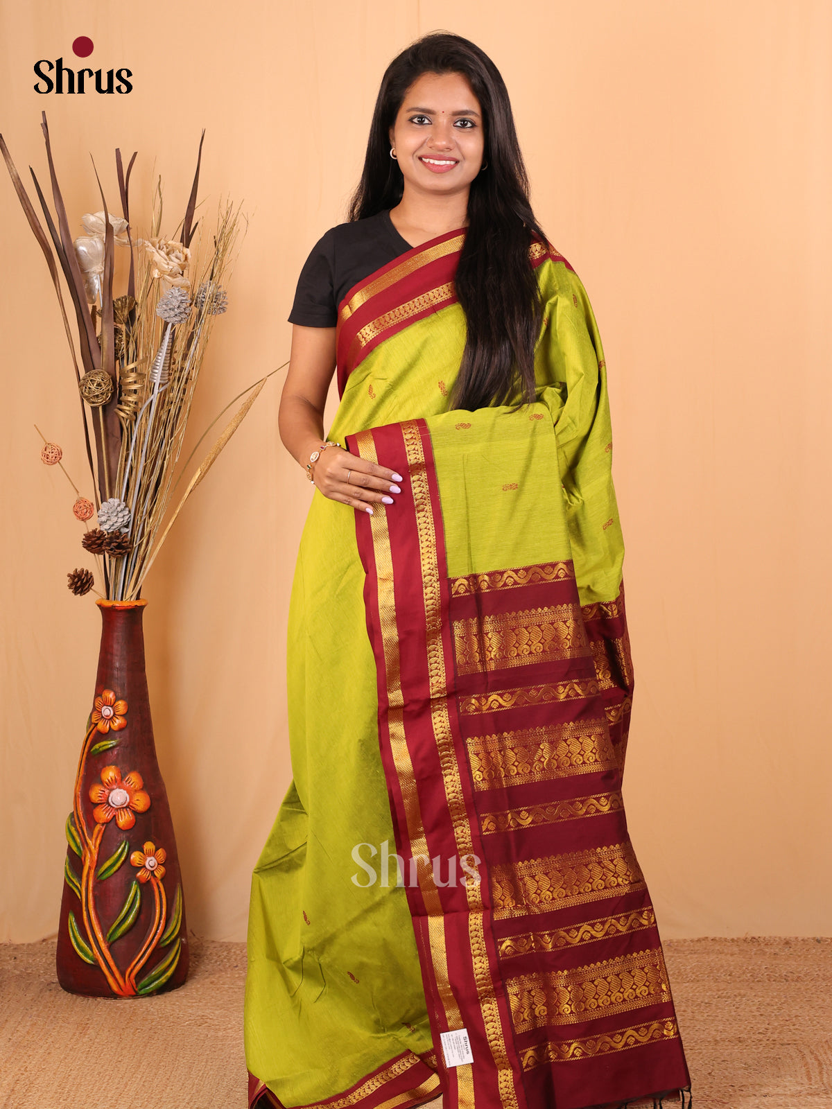 Green & Maroon - Kalyani Cotton Saree - Shop on Shrus.com