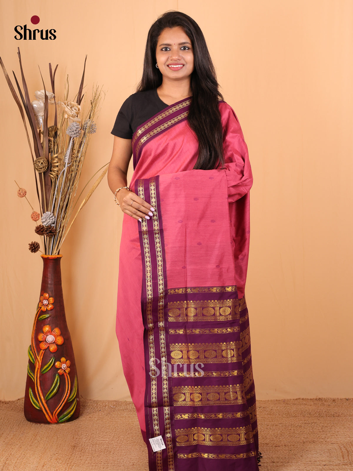 Pink & Violet - Kalyani Cotton Saree - Shop on Shrus.com