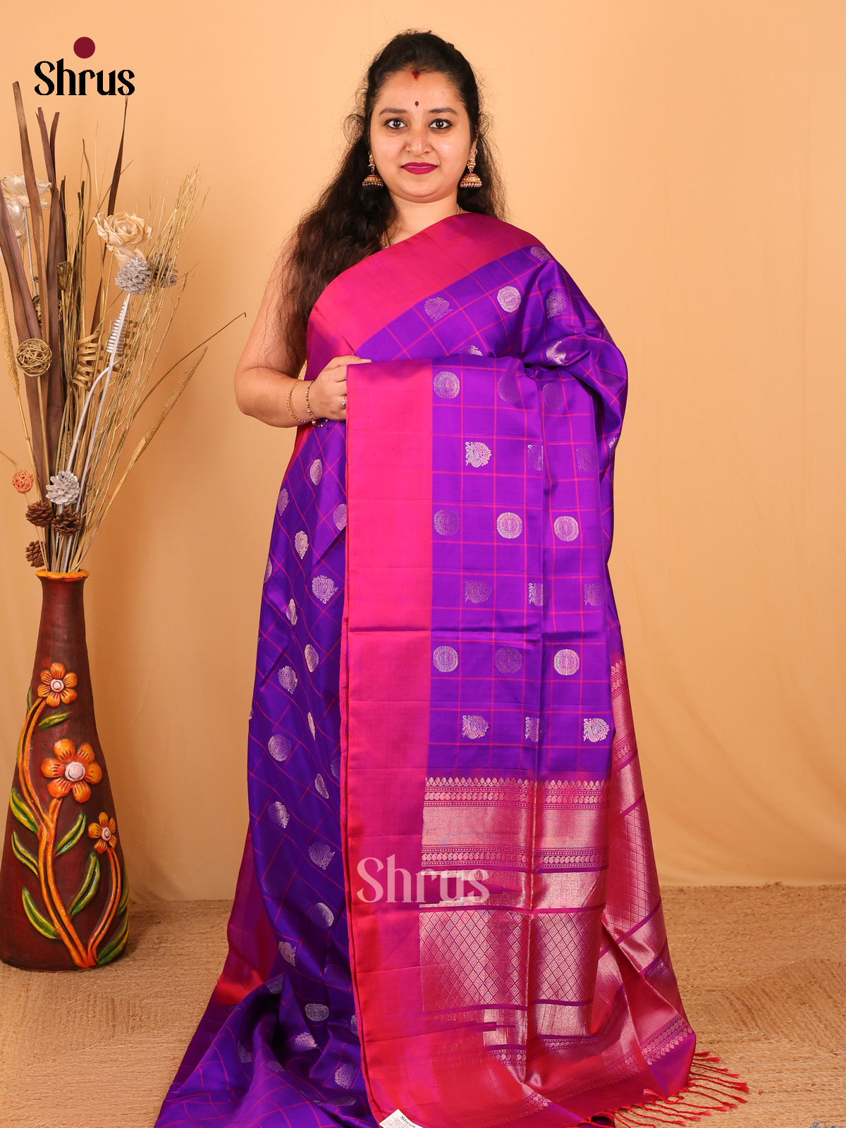Violet & Majenta - Soft Silk Saree - Shop on Shrus.com