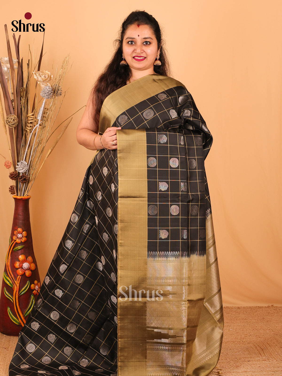 Black & Beige - Soft Silk Saree - Shop on Shrus.com