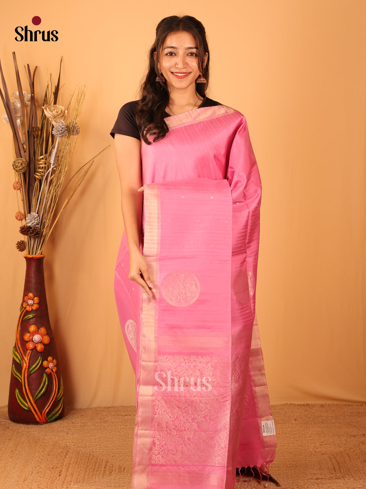 Pink(Single Tone)- Soft Silk Saree - Shop on Shrus.com
