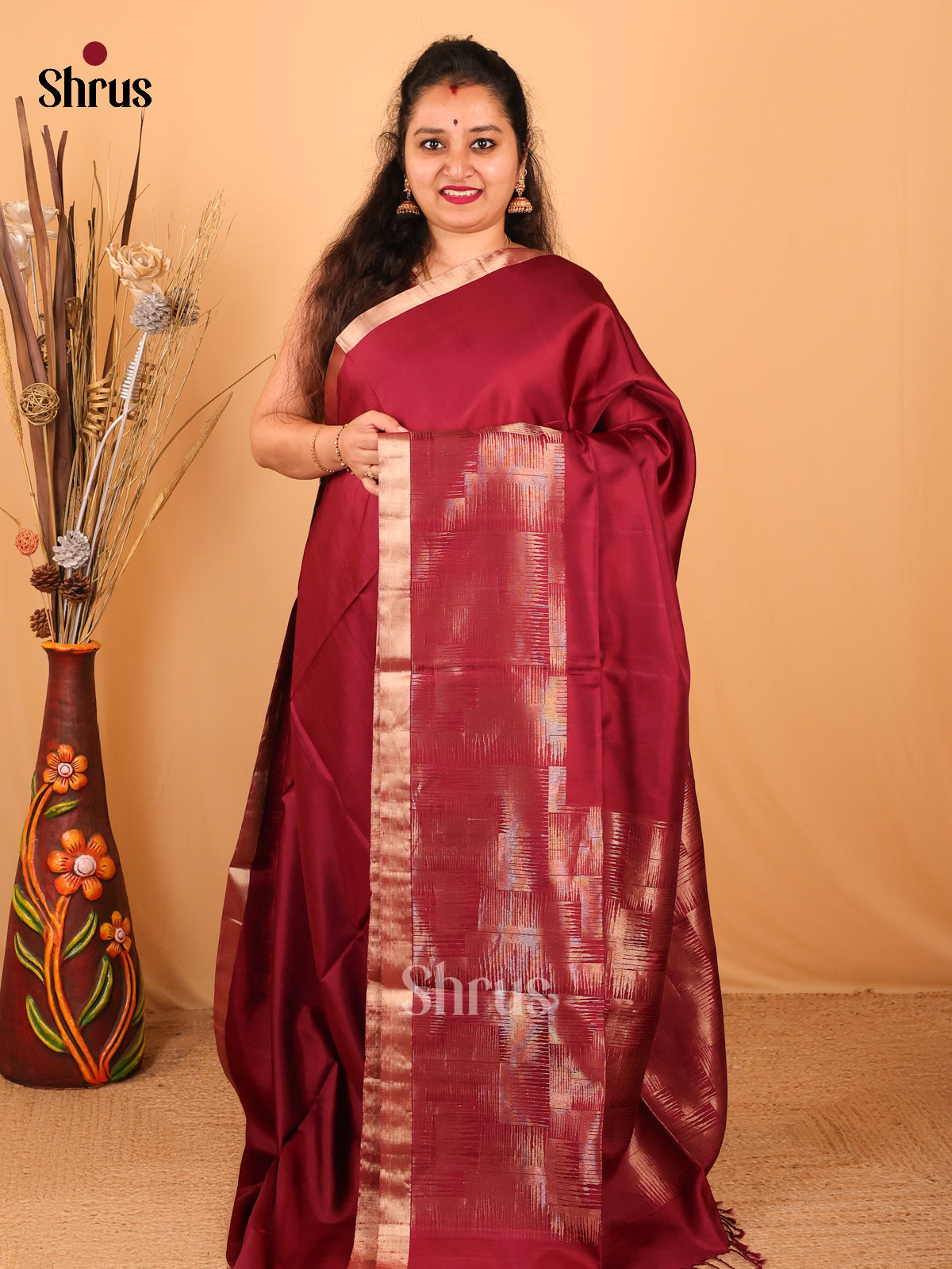 Classy Maroon Soft Silk Saree With Subtle Zari Border & Brocade Pallu-1