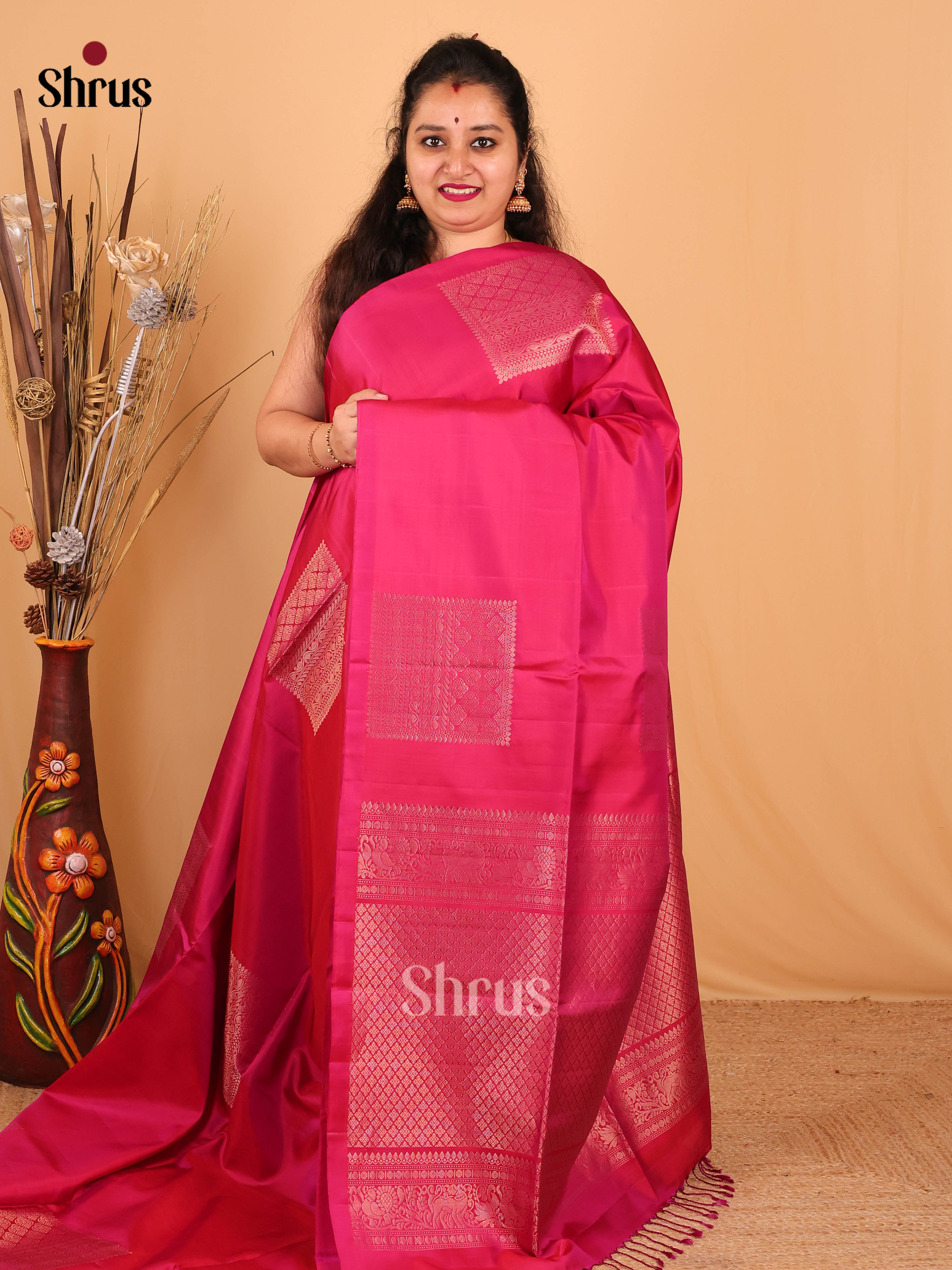 Pink (Single Tone) - Soft Silk Saree - Shop on Shrus.com